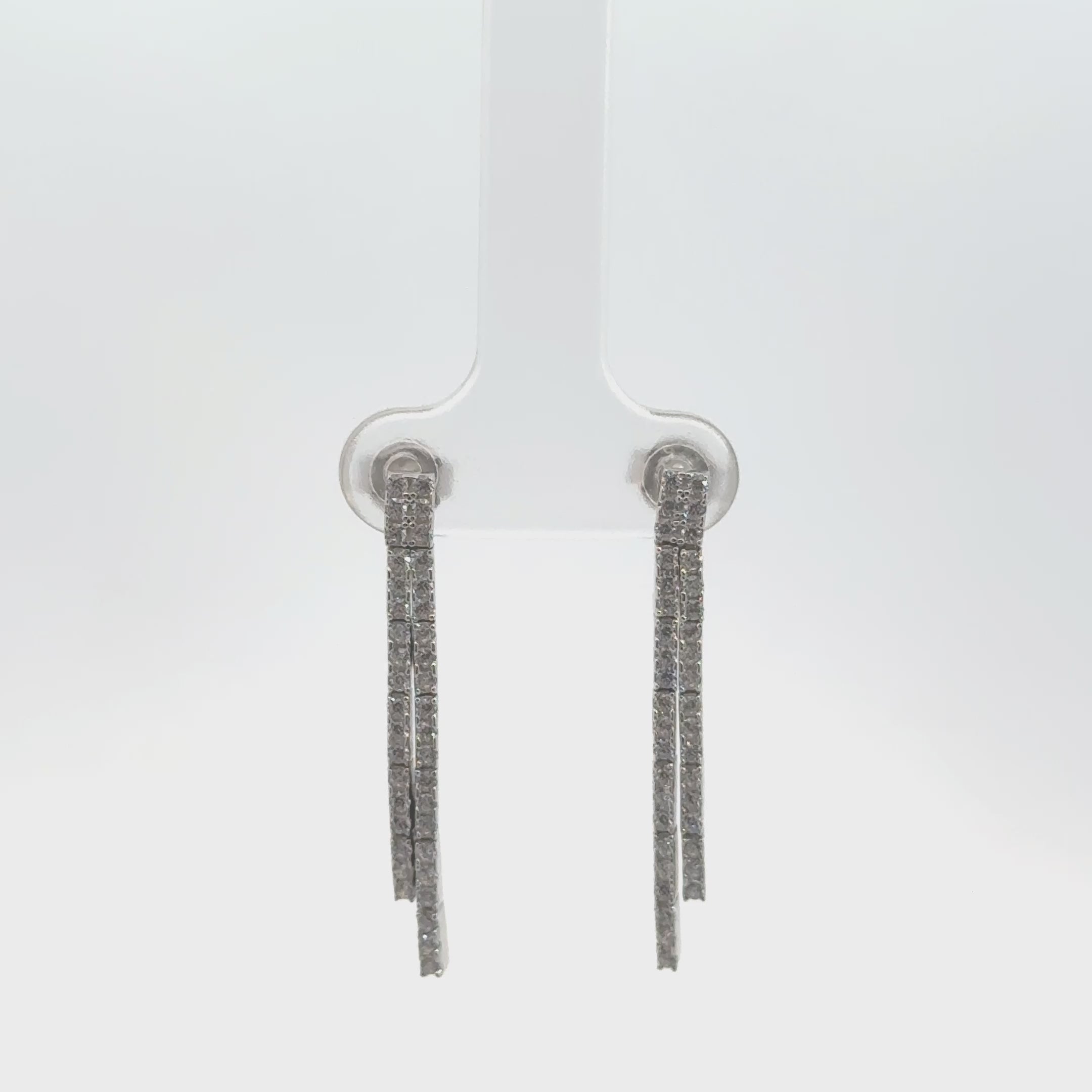 Video of Charleston Art Deco Silver Drop Earrings, showing the drop, movement and scale from multiple angles.