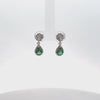 Video of Phillippa Drop Earrings Emerald Silver, showing the drop, movement and scale from multiple angles.