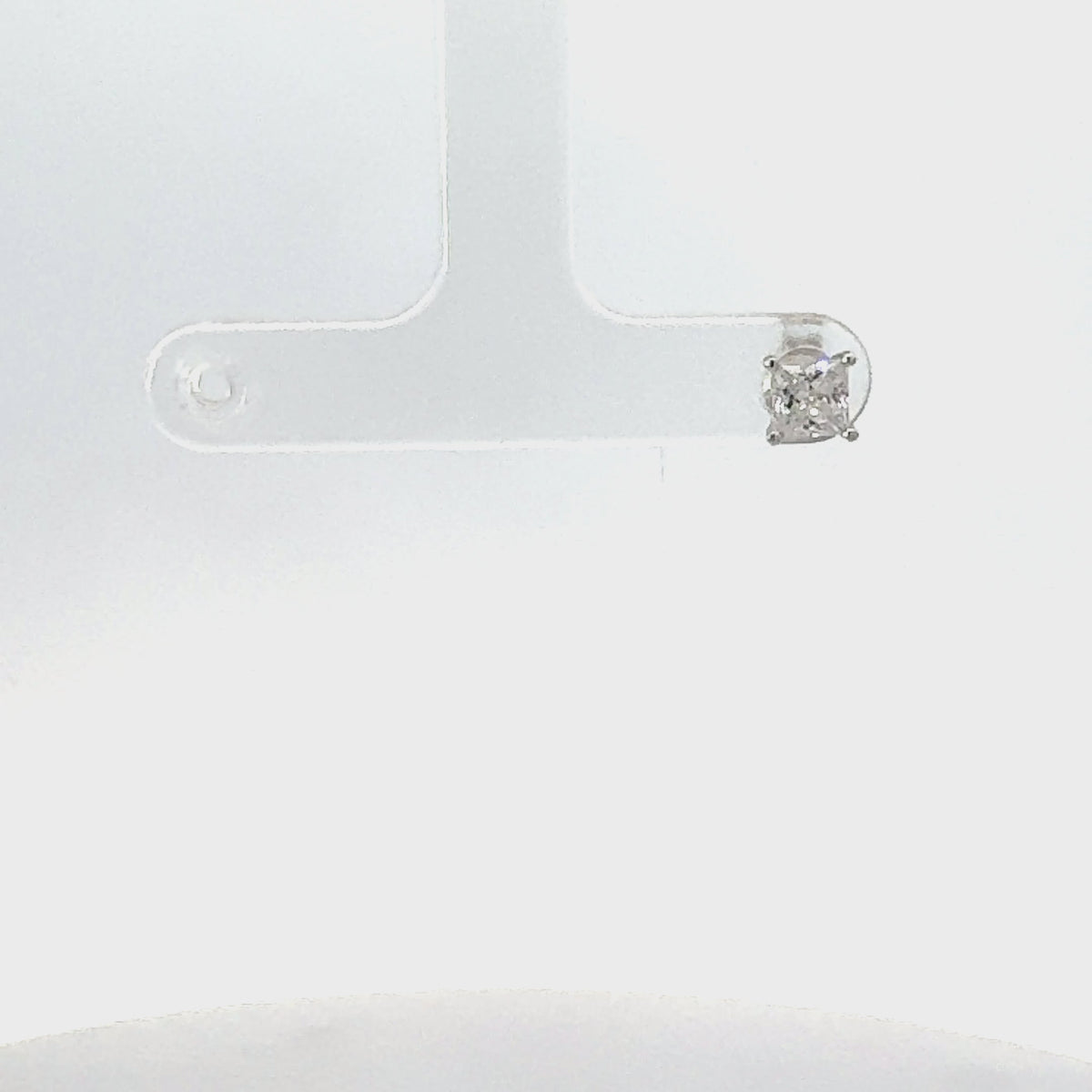 Video of Mens Single Square Solitaire Stud Earring Moissanite Silver, showing the drop, movement and scale from multiple angles.