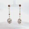 Video of Polka Dot Baroque Pearl Chain Drop Earrings Gold Ruby, showing the drop, movement and scale from multiple angles.
