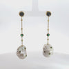 Video of Polka Dot Baroque Pearl Chain Drop Earrings Gold Emerald, showing the drop, movement and scale from multiple angles.