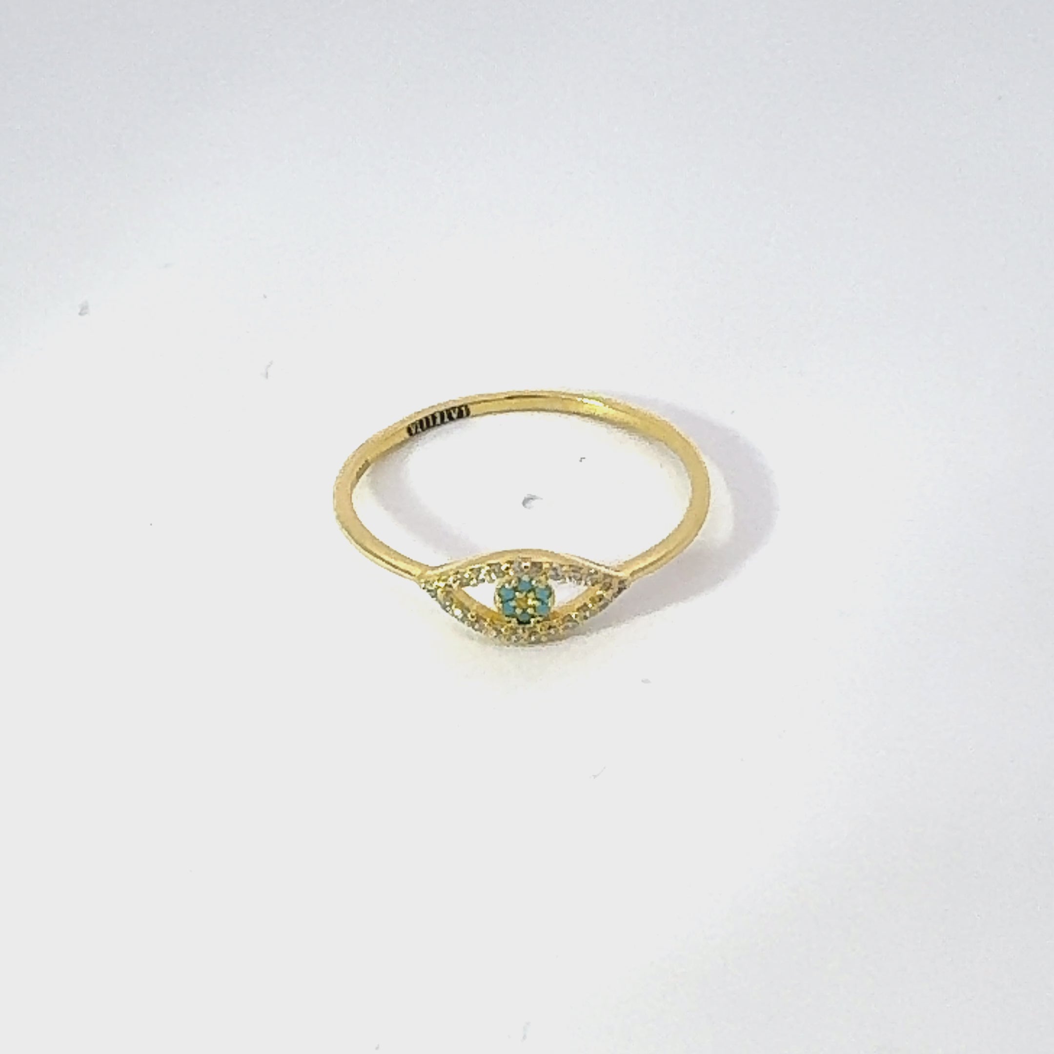 Video of Mystical Evil Eye Ring Gold, showing the setting, profile and finish from multiple angles.