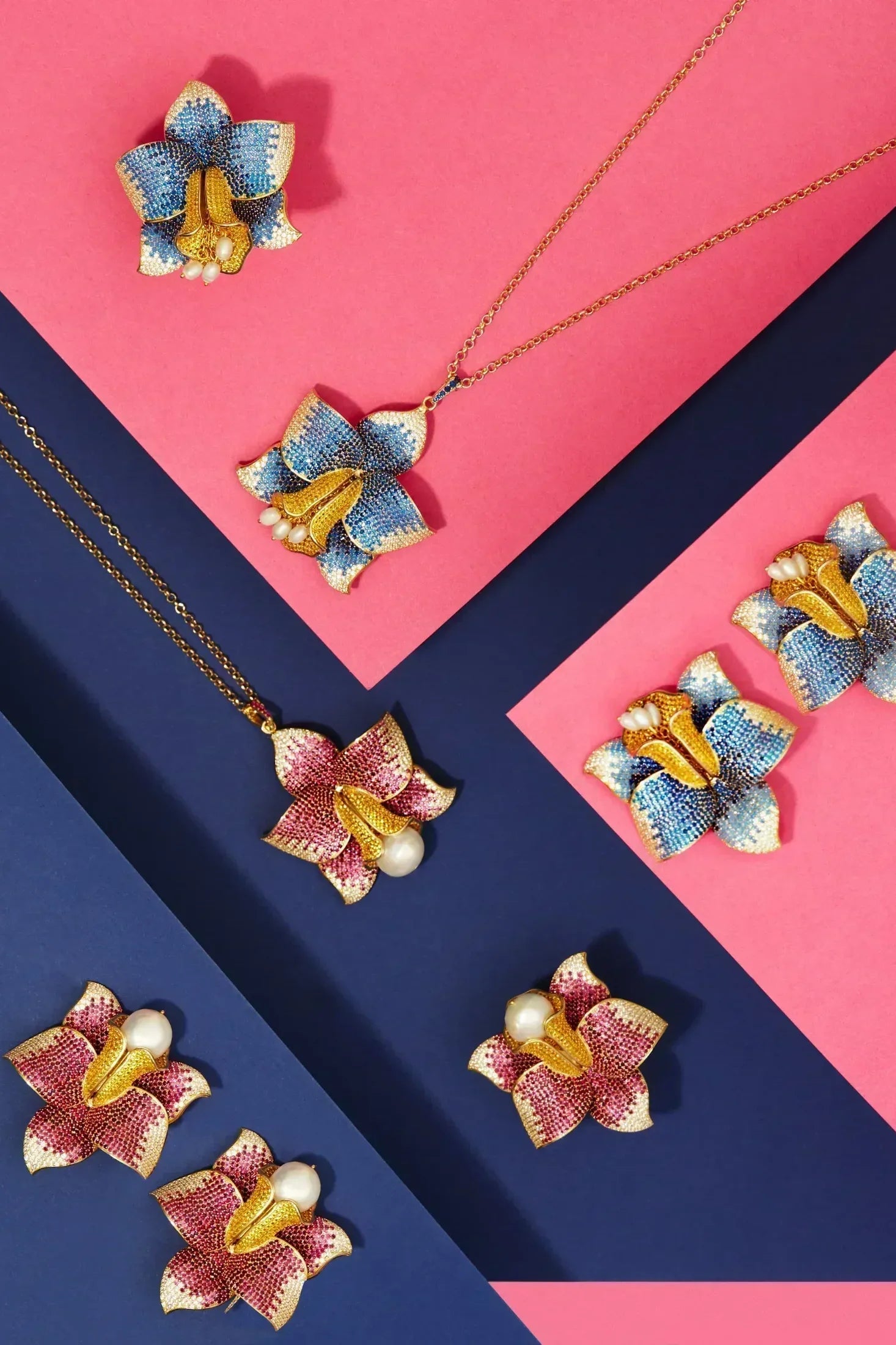 Daffodil With Pearl Pendant Necklace Gold Ruby CZ