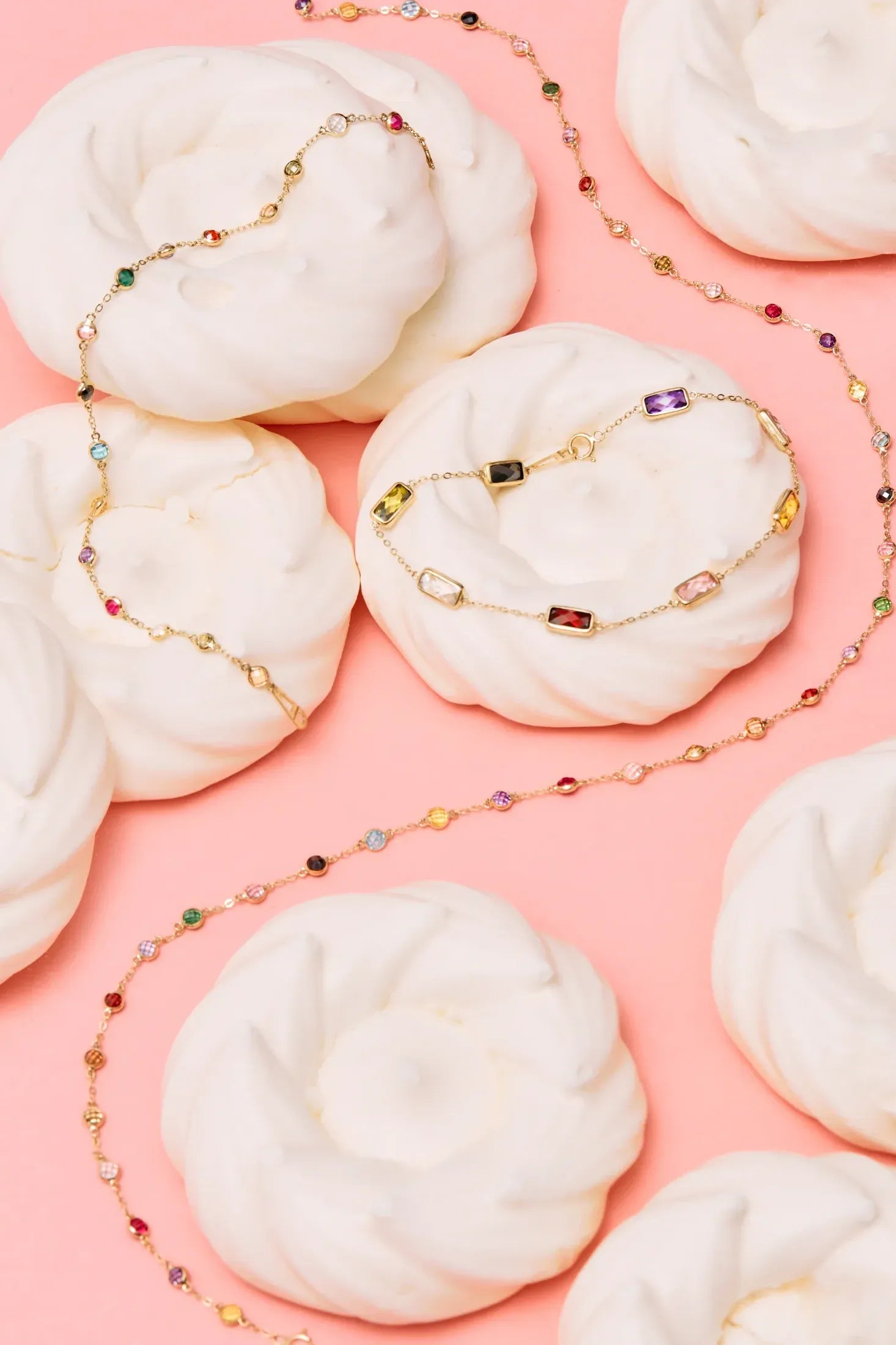 Still life of colorful gemstone jewelry.