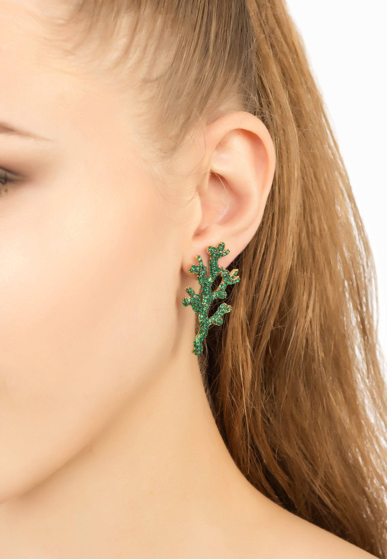 Coral Reef Earrings Green CZ - LATELITA