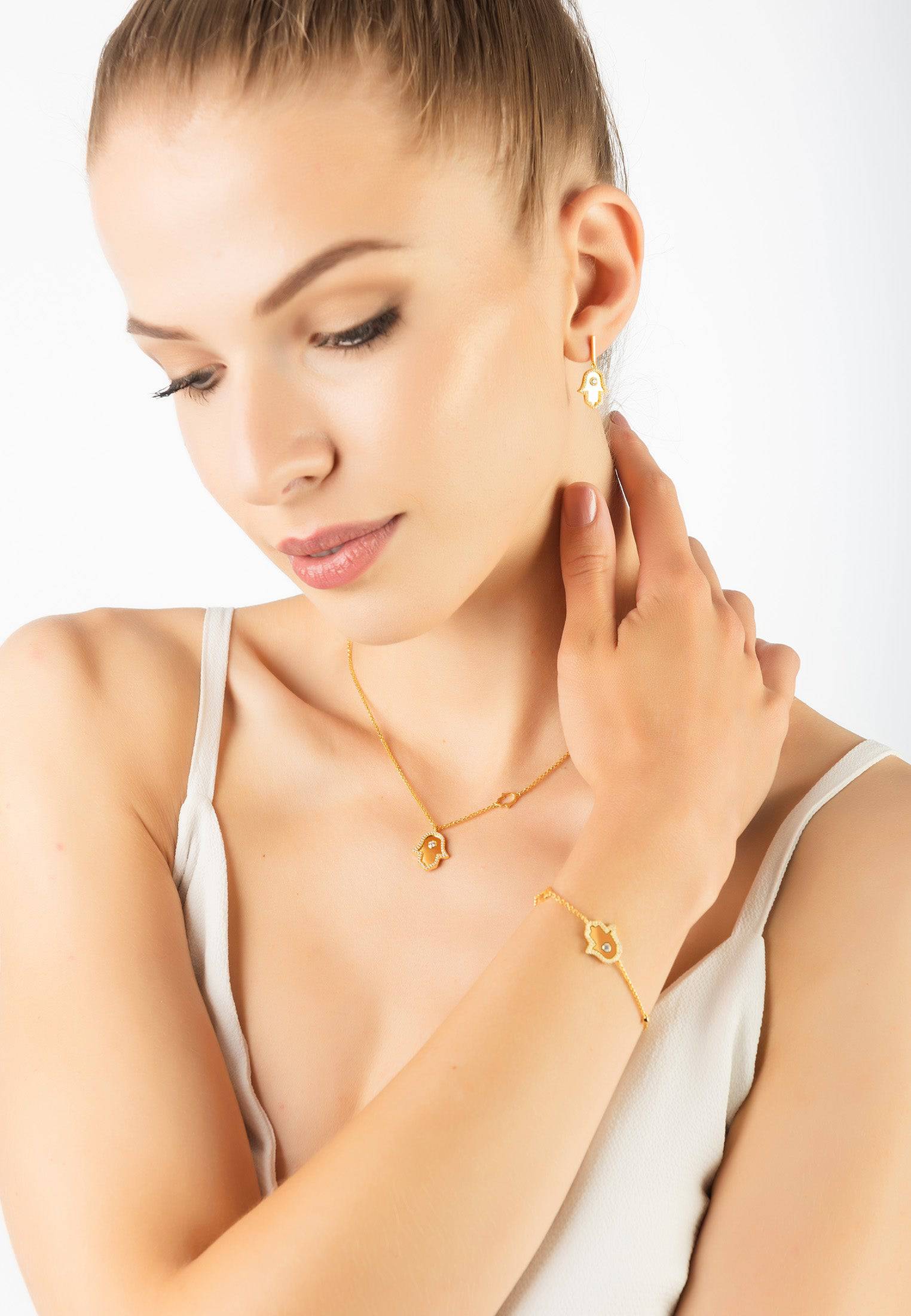 Hamsa Hand metallic Drop Earrings Gold - LATELITA