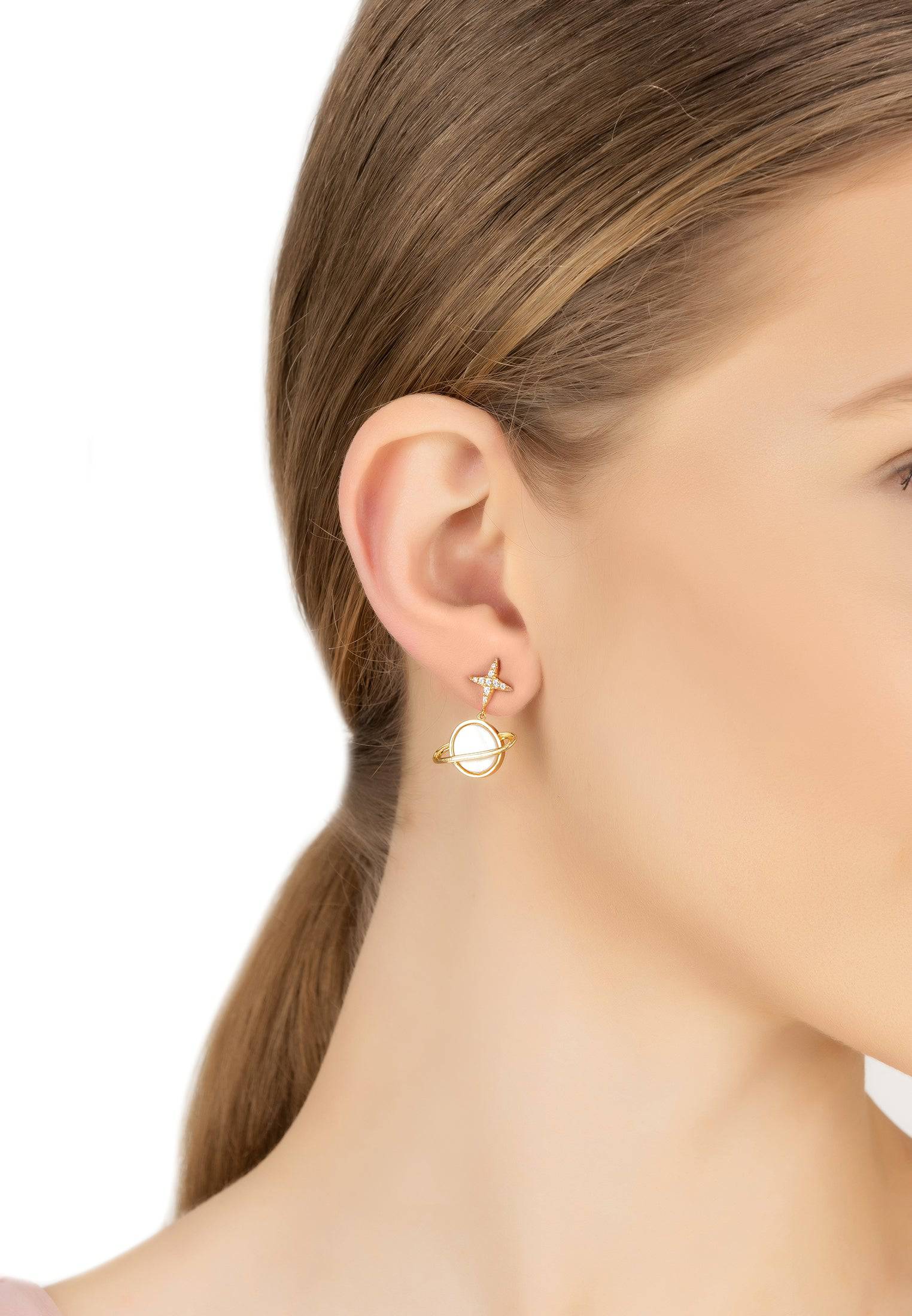 Galaxy Mother Of Pearl Drop Earrings Gold - LATELITA