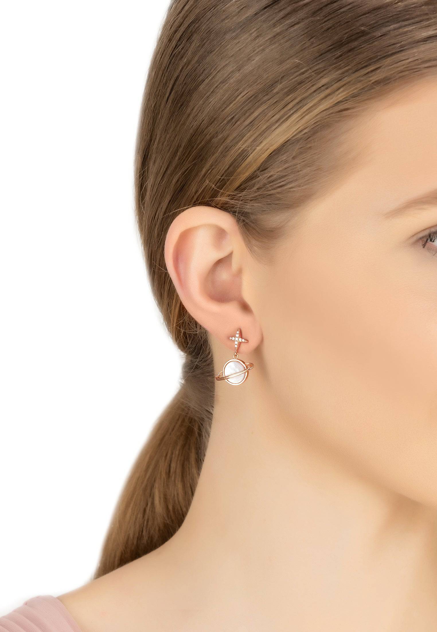 Galaxy Mother Of Pearl Drop Earrings Rosegold - LATELITA