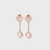 Video of Open Clover Double Drop Earrings Rose Gold Rose Quartz, showing the drop, movement and scale from multiple angles.