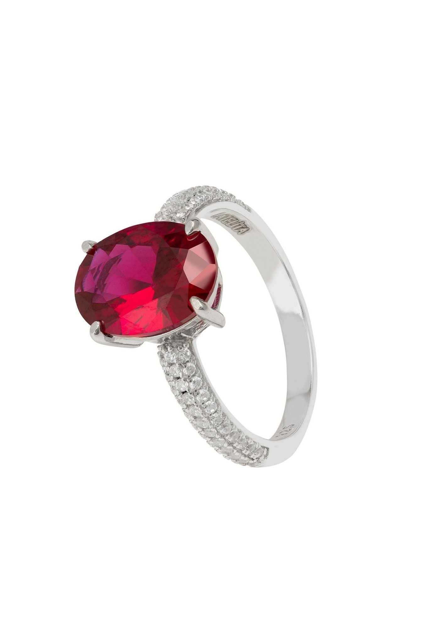 Alexandra Oval Cocktail Ring Ruby Silver - LATELITA Rings