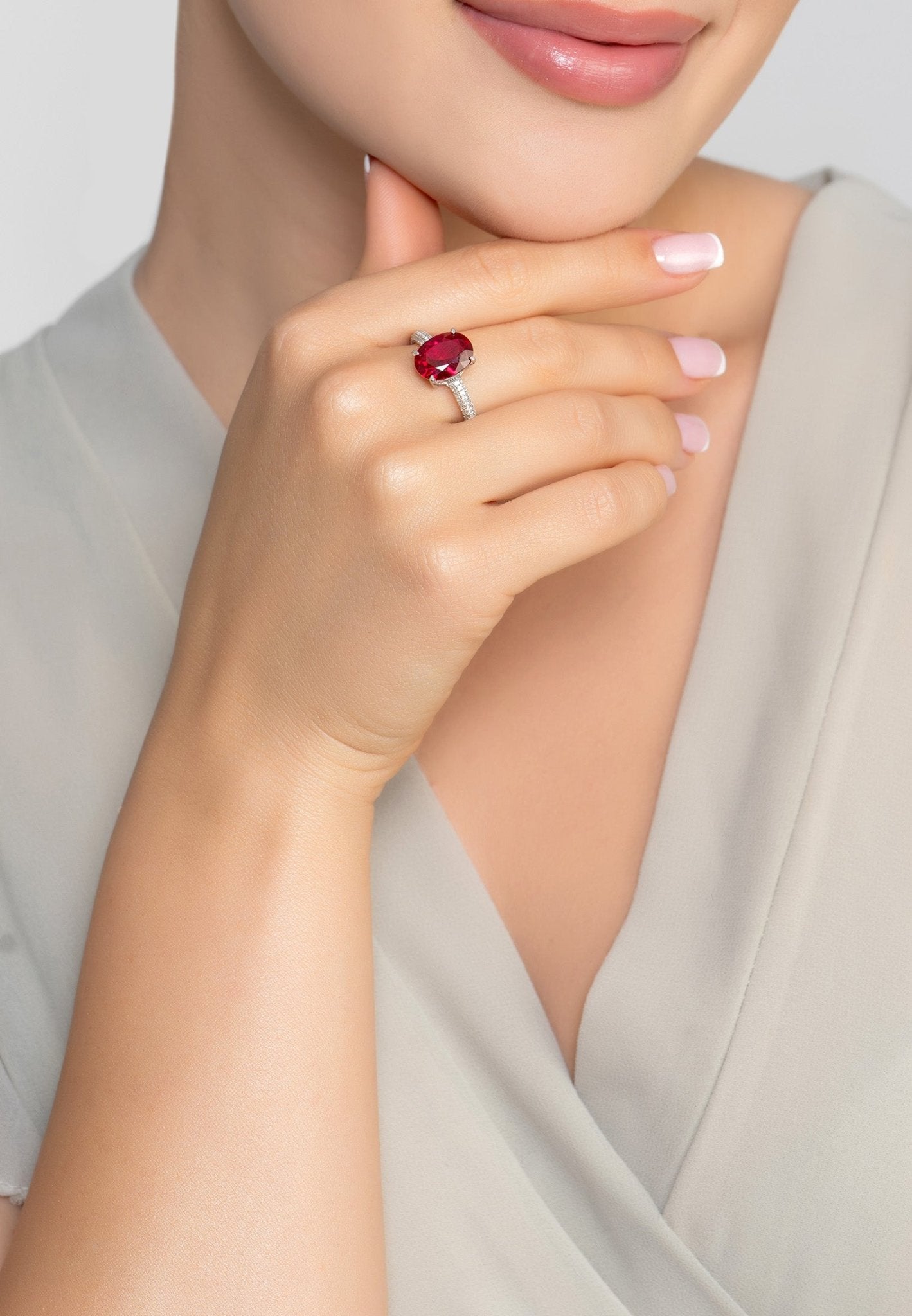 Alexandra Oval Cocktail Ring Ruby Silver - LATELITA Rings