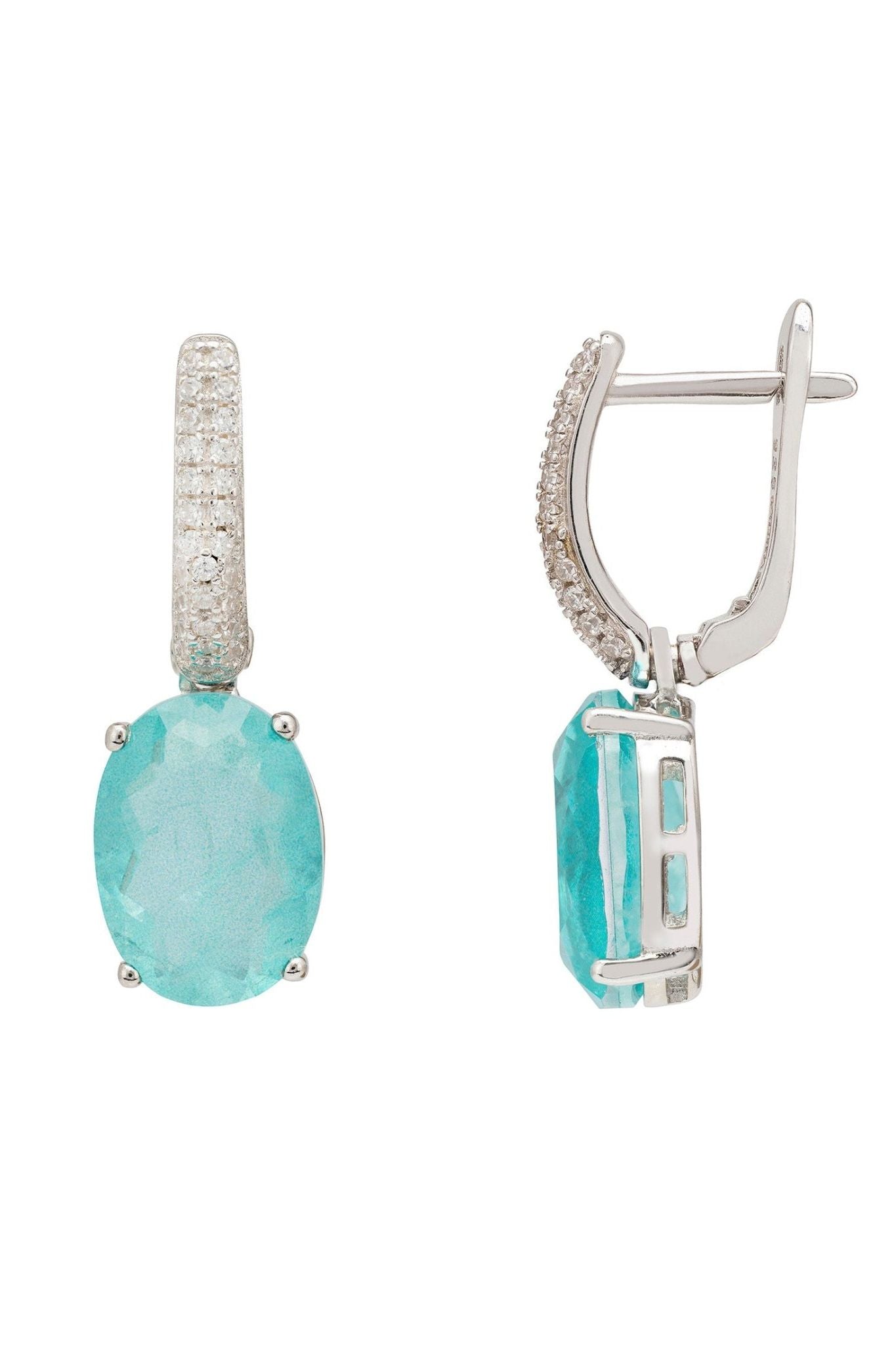 Alexandra Oval Drop Earrings Silver Paraiba Tourmaline - LATELITA Earrings