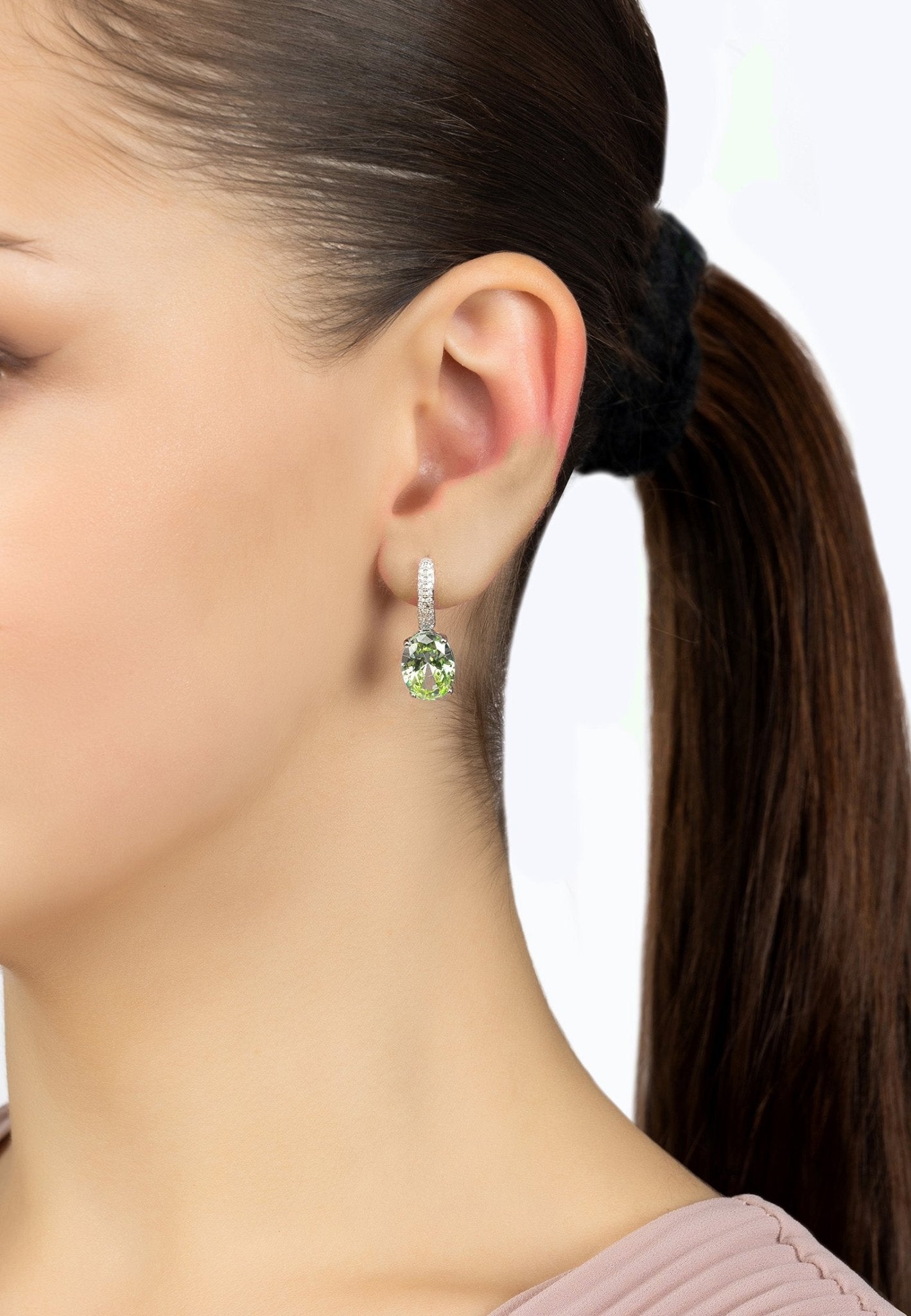 Alexandra Oval Drop Earrings Silver Peridot - LATELITA Earrings