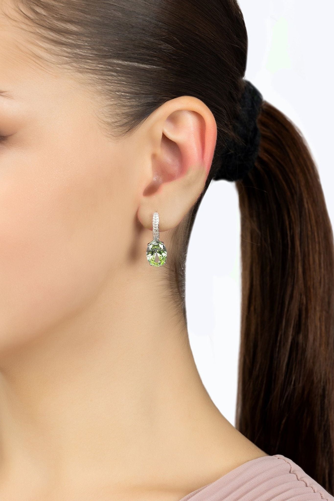 Alexandra Oval Drop Earrings Silver Peridot - LATELITA Earrings
