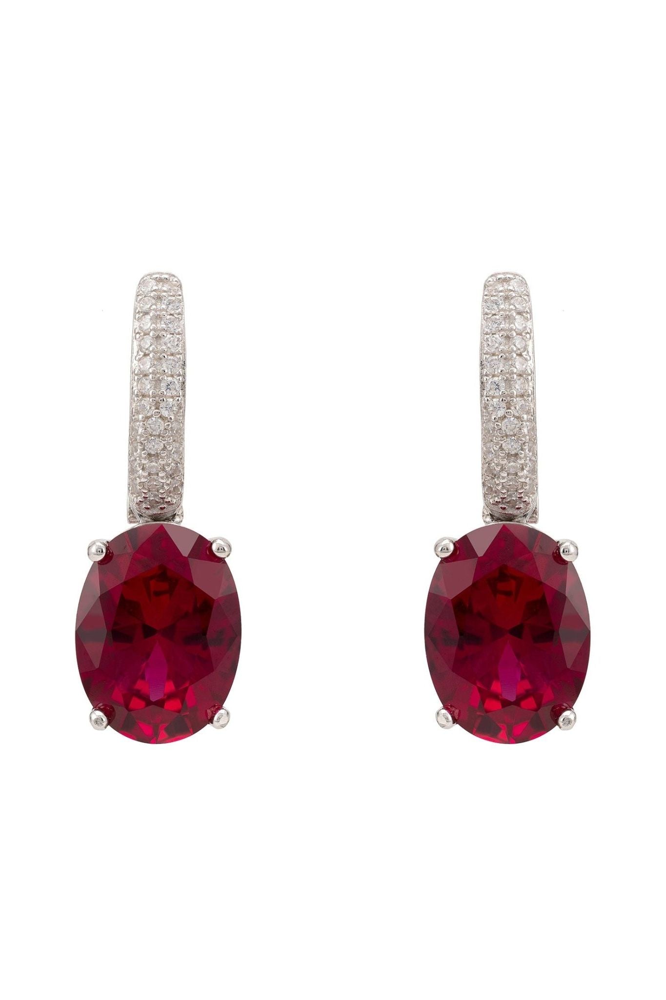 Alexandra Oval Drop Earrings Silver Ruby - LATELITA Earrings