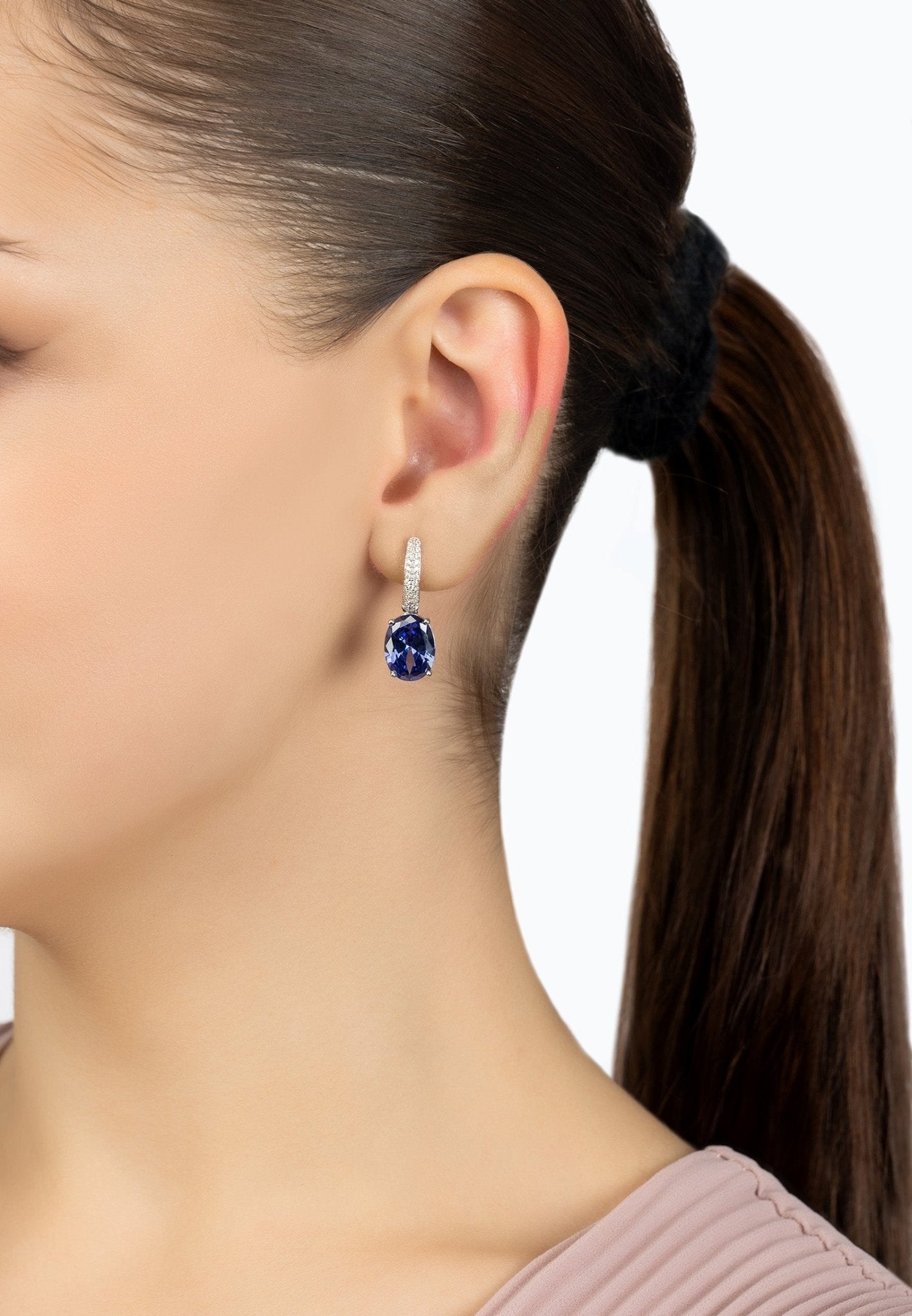 Alexandra Oval Drop Earrings Silver Tanzanite - LATELITA Earrings