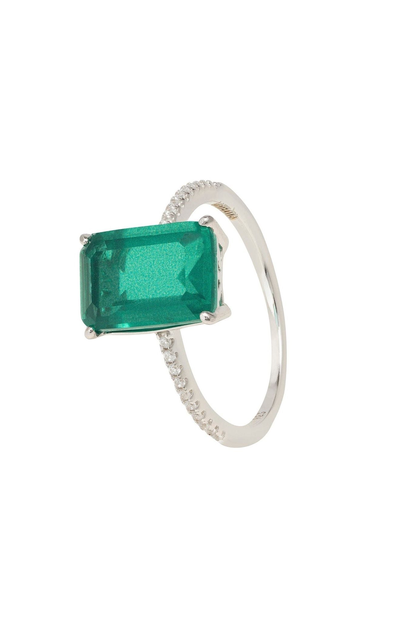 Alexandra Rectangle Cocktail Ring Colombian Emerald Silver - LATELITA Rings