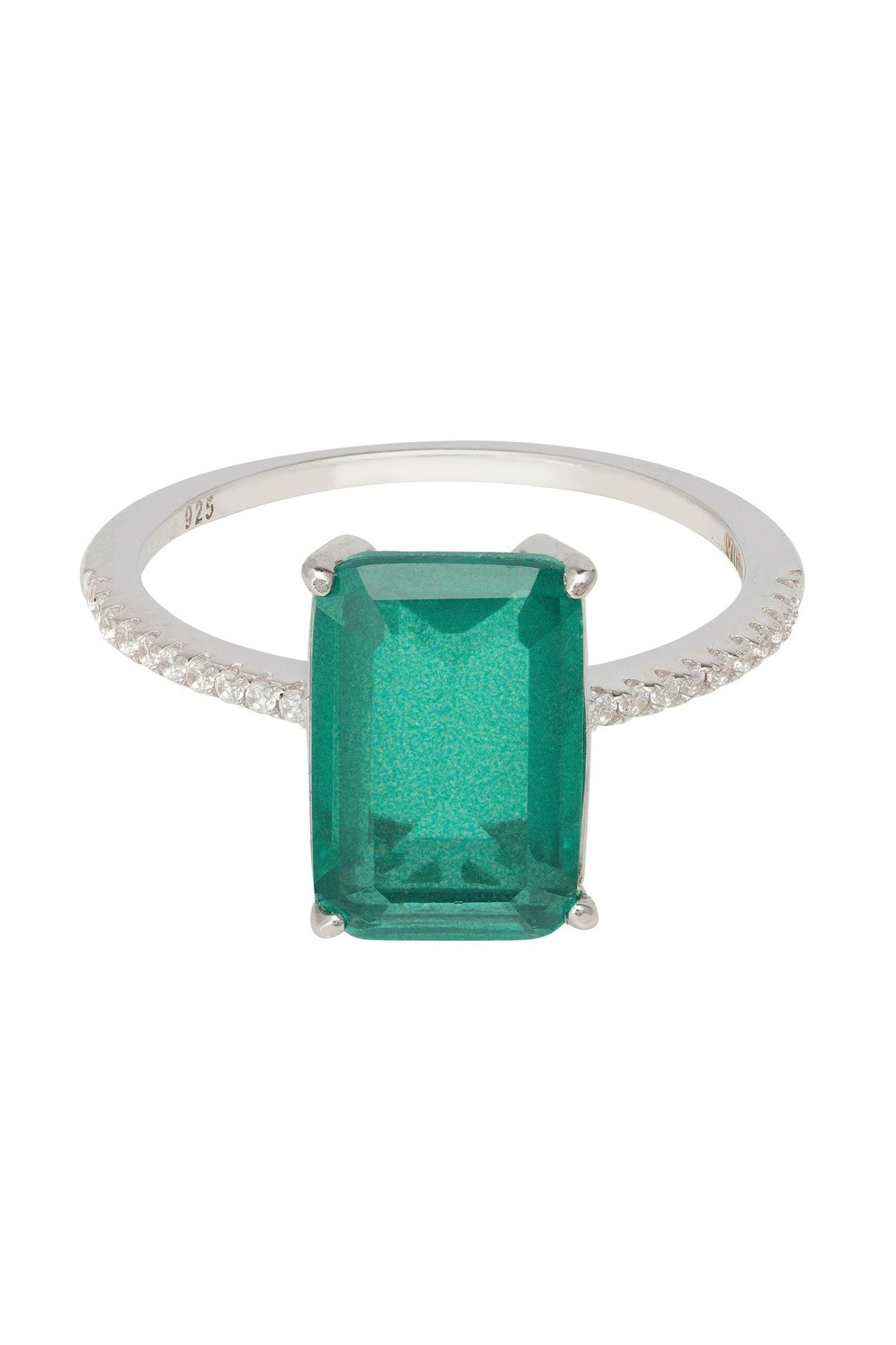 Alexandra Rectangle Cocktail Ring Colombian Emerald Silver - LATELITA Rings