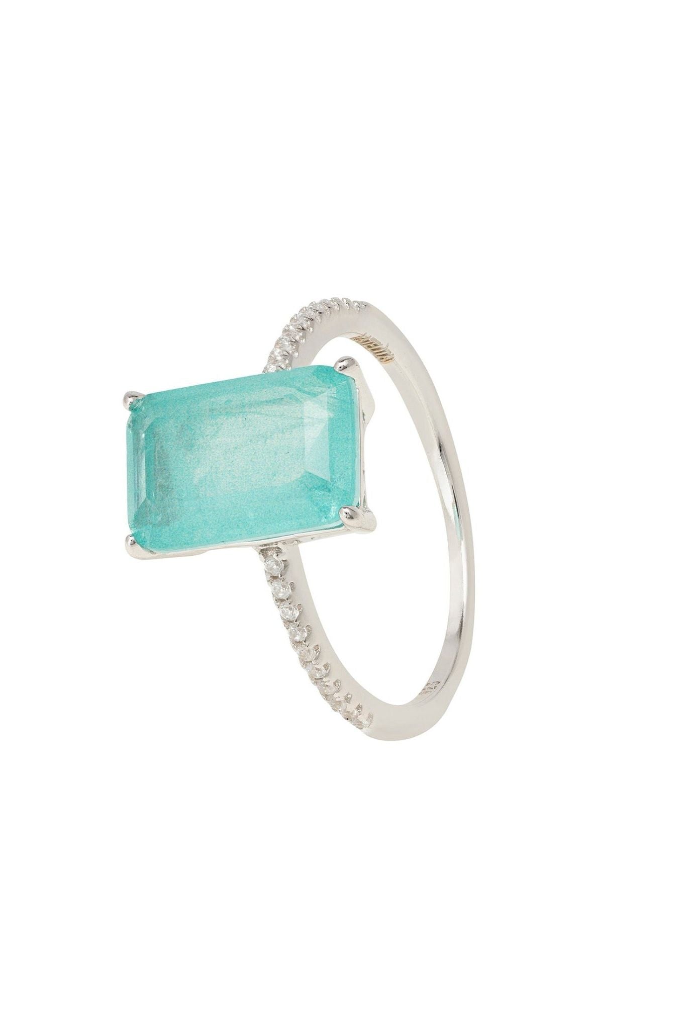 Alexandra Rectangle Cocktail Ring Paraiba Tourmaline Silver - LATELITA Rings