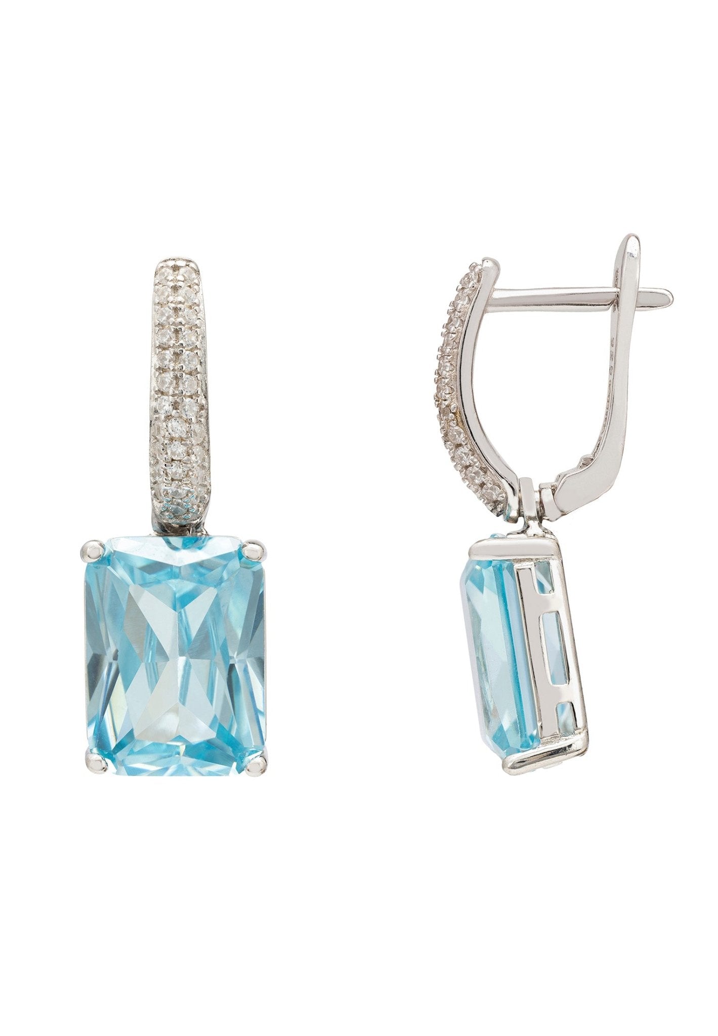 Alexandra Rectangle Drop Earrings Silver Blue Topaz - LATELITA Earrings