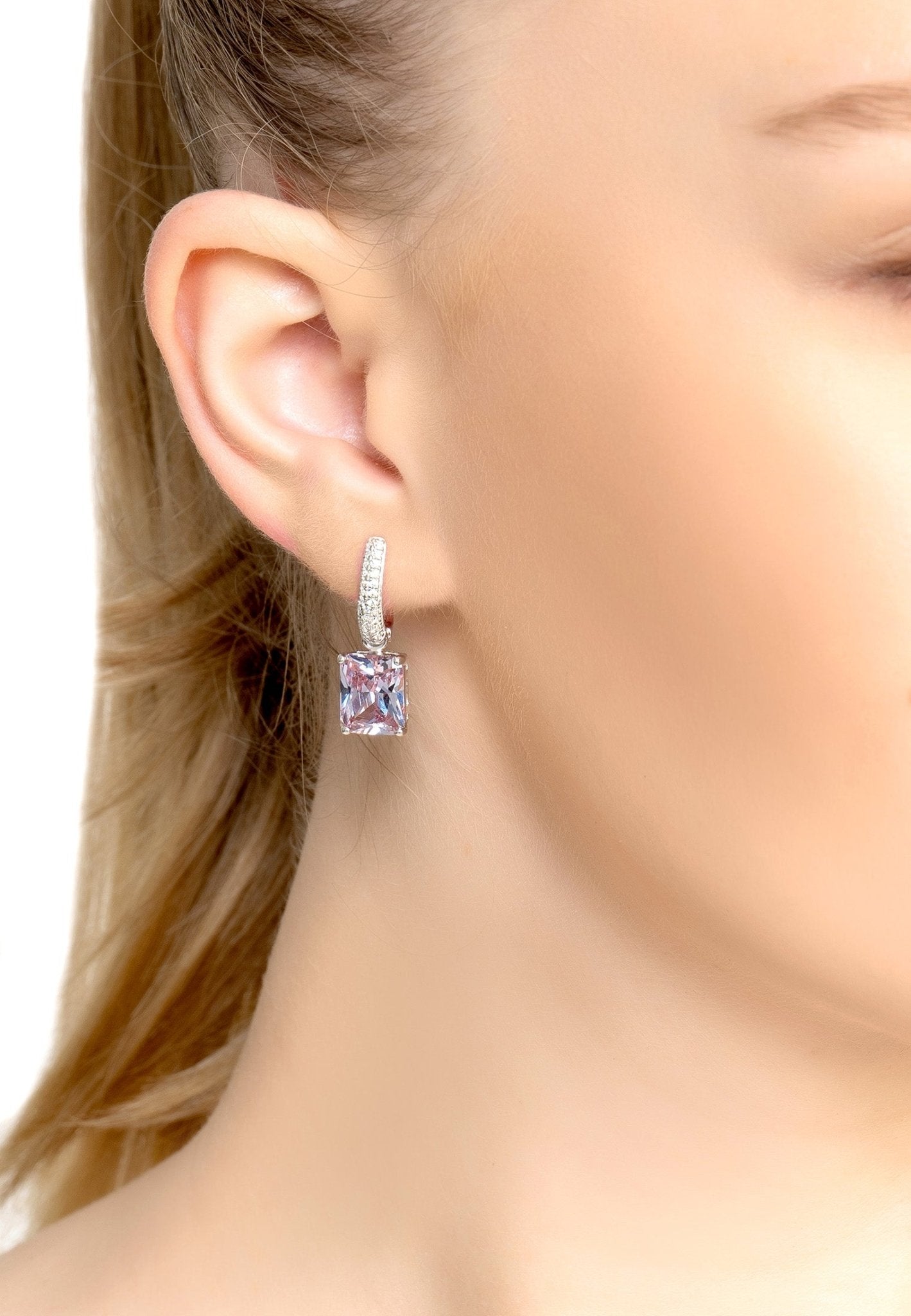 Alexandra Rectangle Drop Earrings Silver Lilac Amethyst - LATELITA Earrings