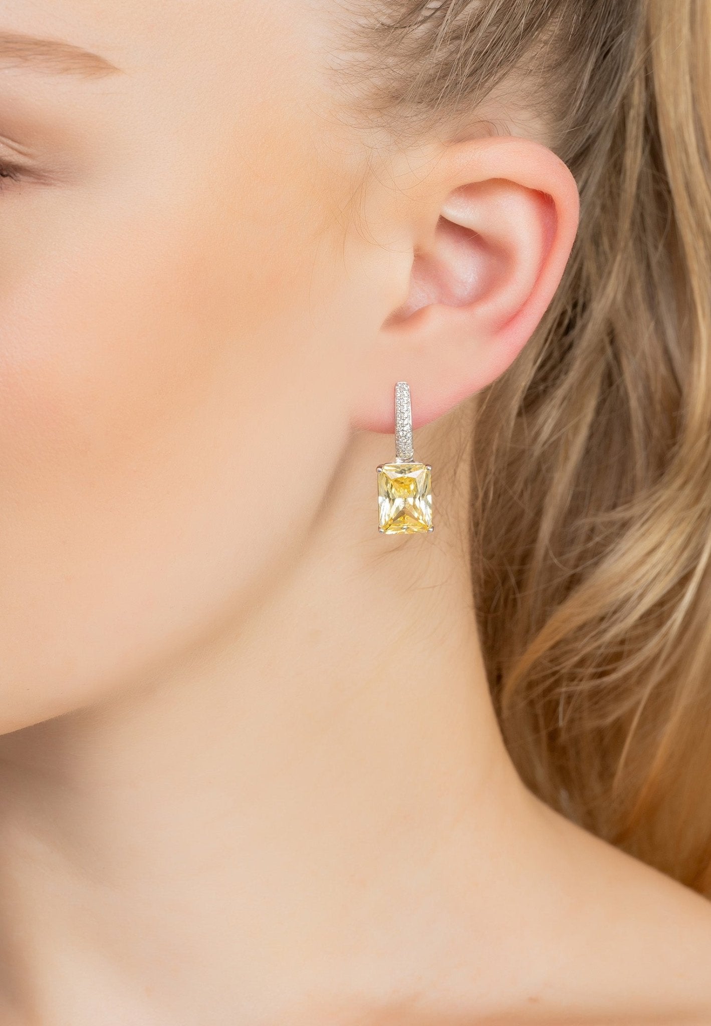 Alexandra Rectangle Drop Earrings Silver Yellow Topaz - LATELITA Earrings