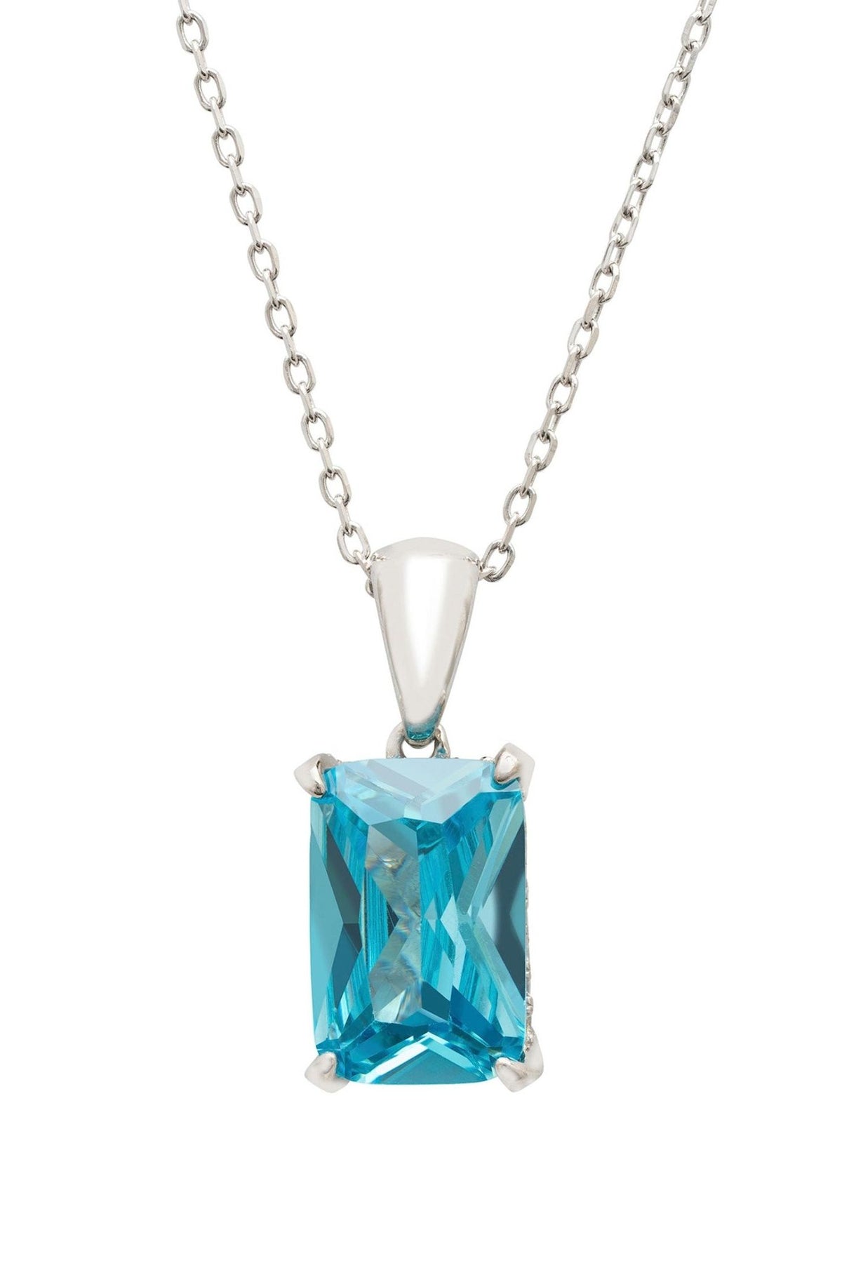 Alexandra Rectangle Gemstone Necklace Silver Blue Topaz - LATELITA Necklaces