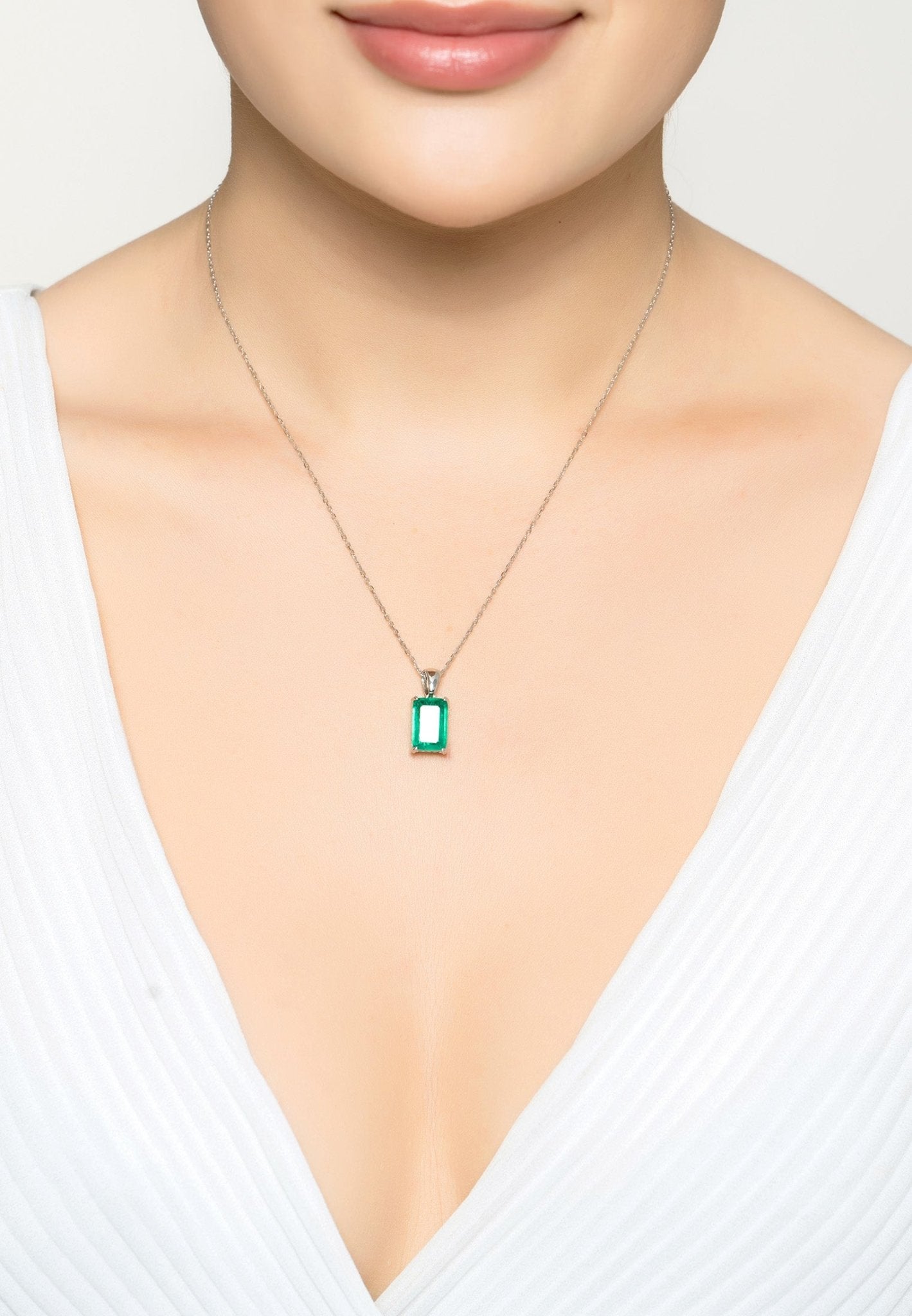 Alexandra Rectangle Gemstone Necklace Silver Colombian Emerald - LATELITA Necklaces