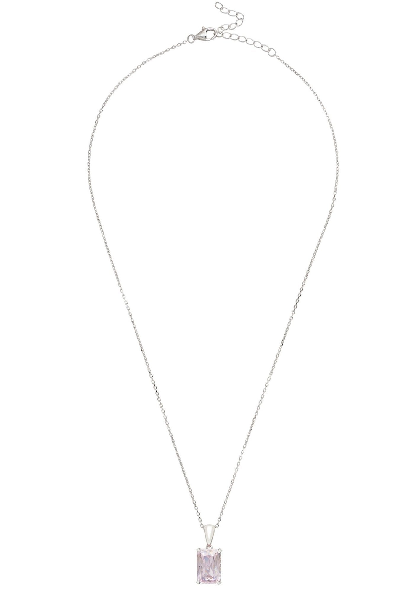 Alexandra Rectangle Gemstone Necklace Silver Morganite - LATELITA Necklaces