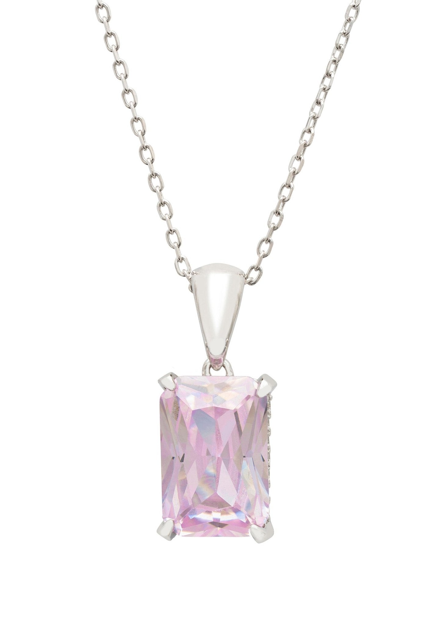 Alexandra Rectangle Gemstone Necklace Silver Morganite - LATELITA Necklaces