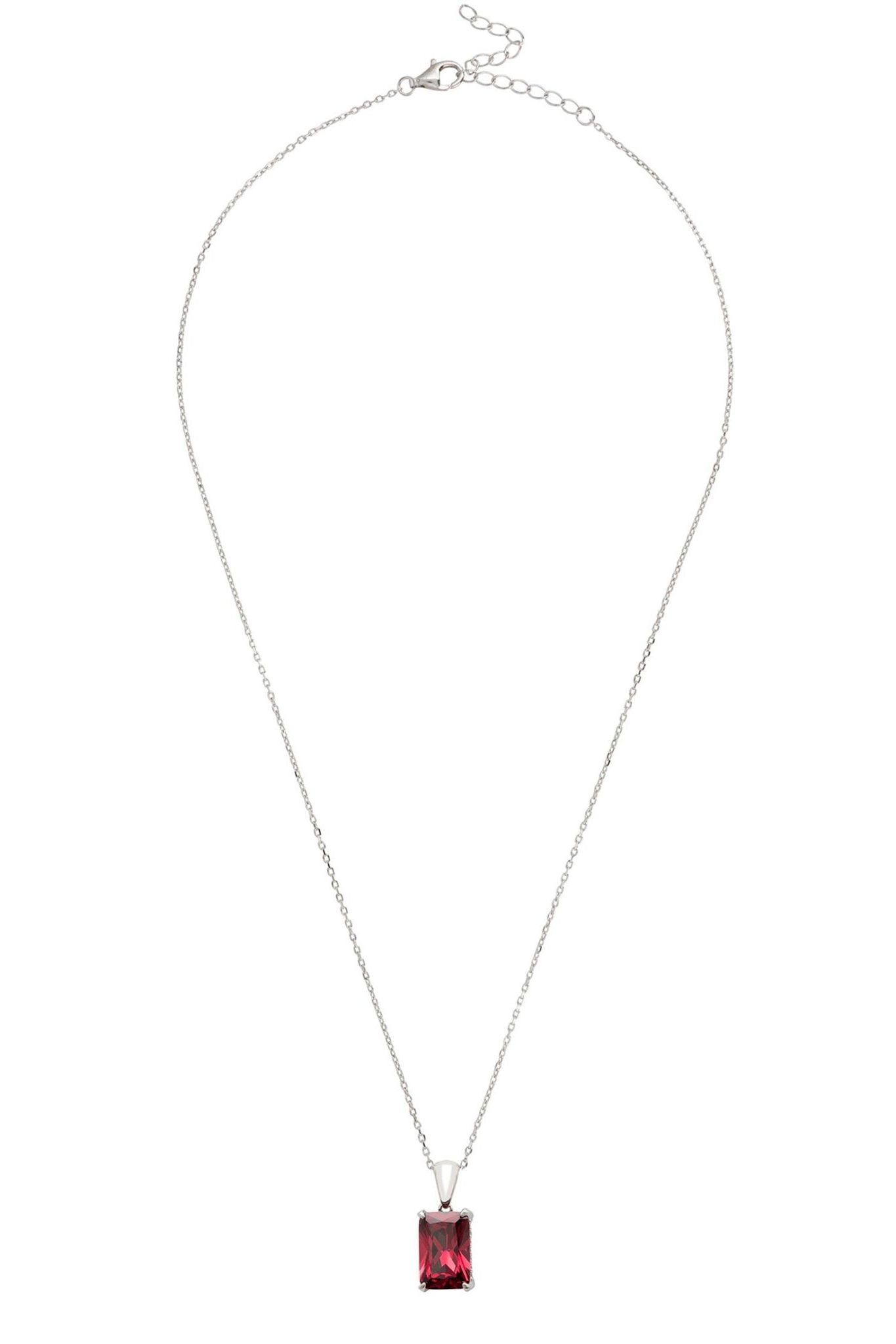 Alexandra Rectangle Gemstone Necklace Silver Ruby - LATELITA Necklaces