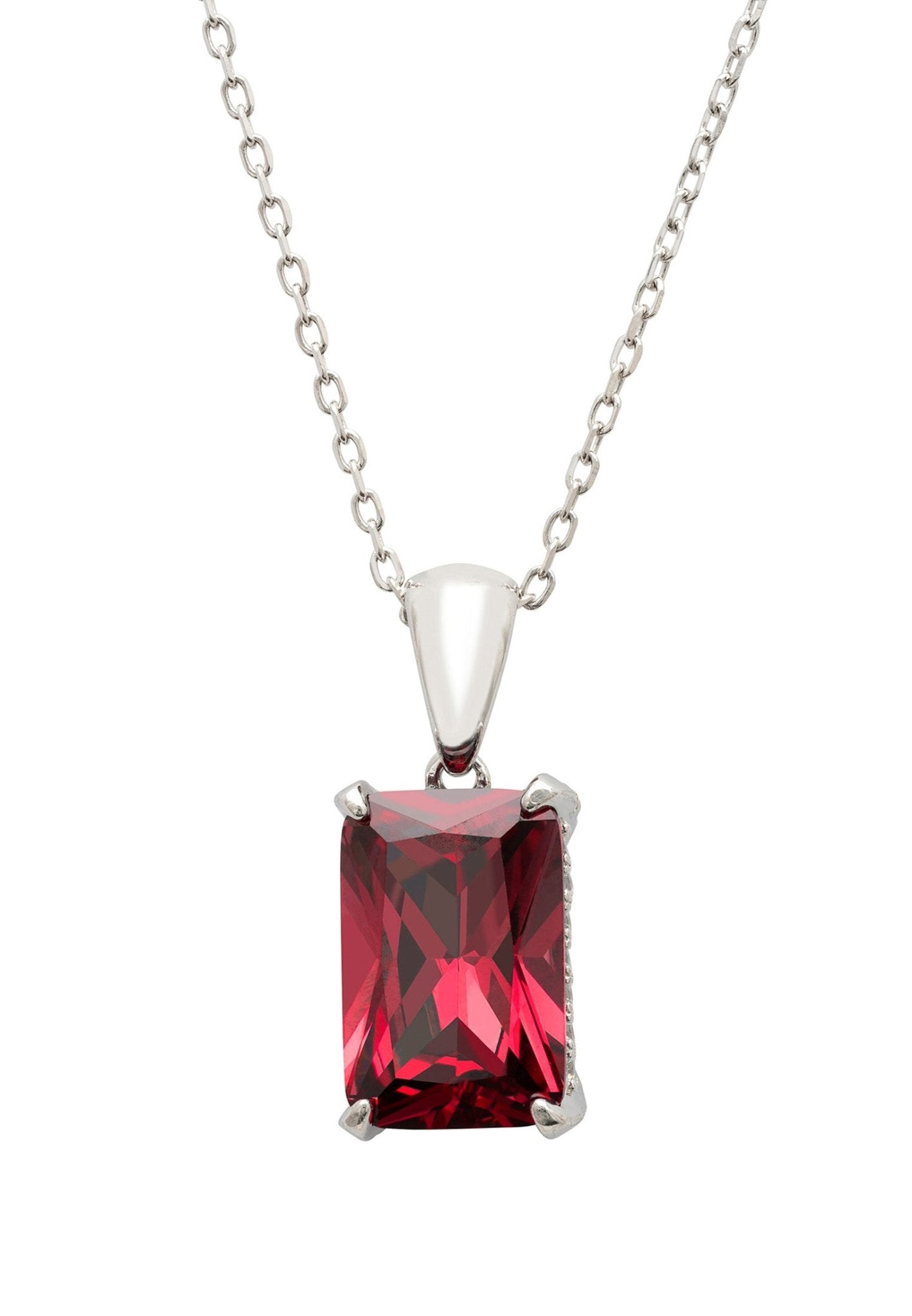 Alexandra Rectangle Gemstone Necklace Silver Ruby - LATELITA Necklaces