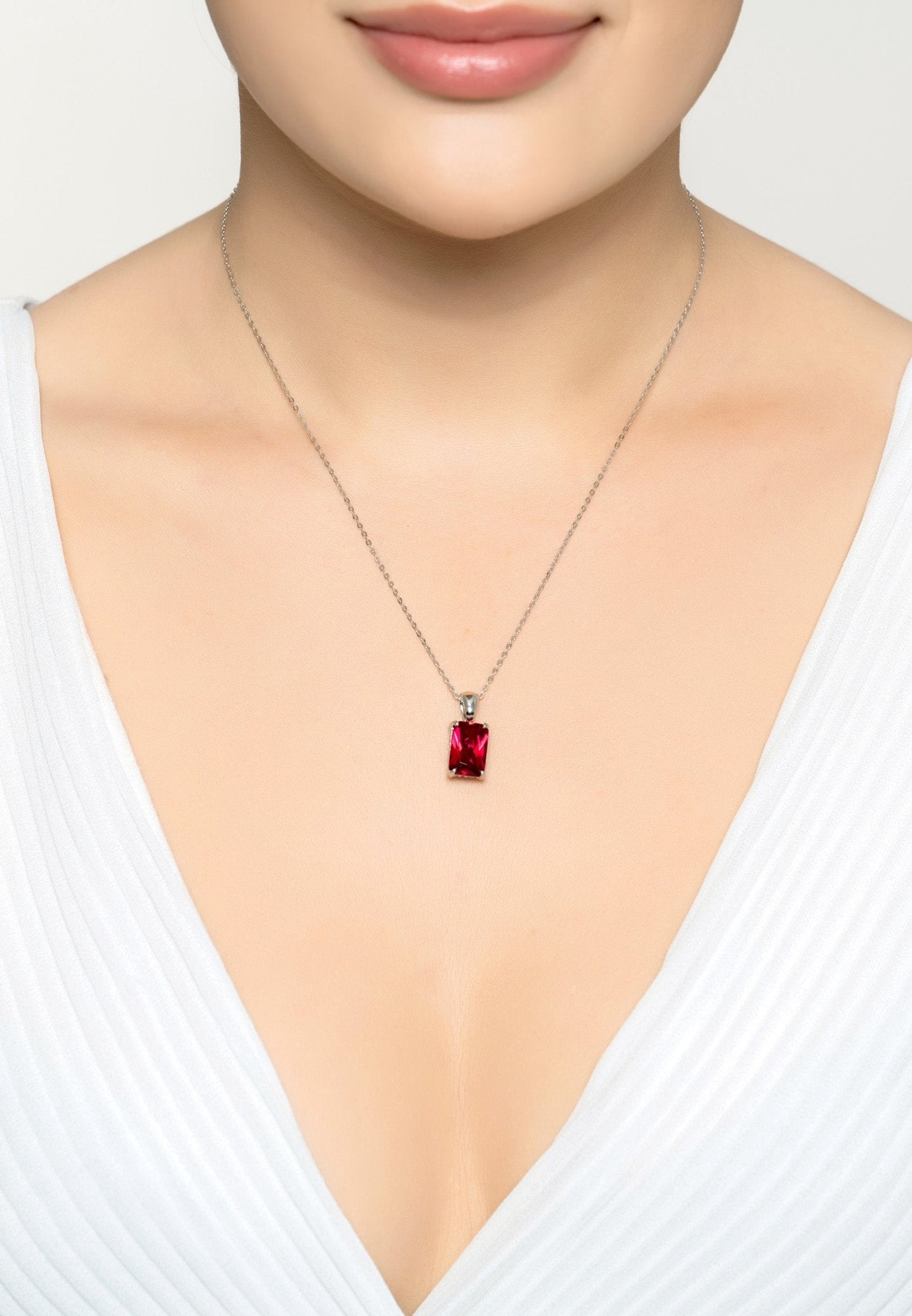 Alexandra Rectangle Gemstone Necklace Silver Ruby - LATELITA Necklaces