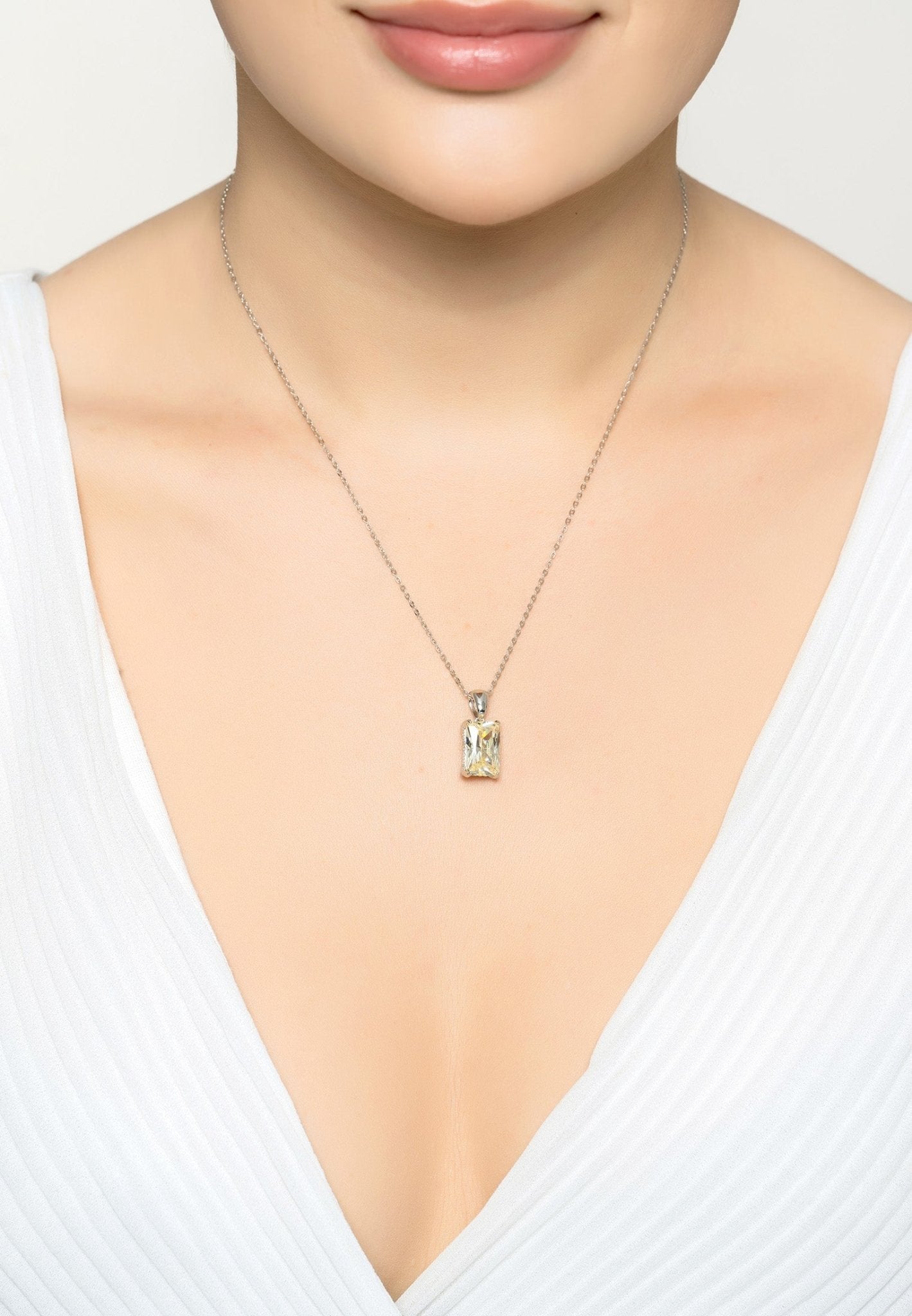 Alexandra Rectangle Gemstone Necklace Silver Yellow Topaz - LATELITA Necklaces