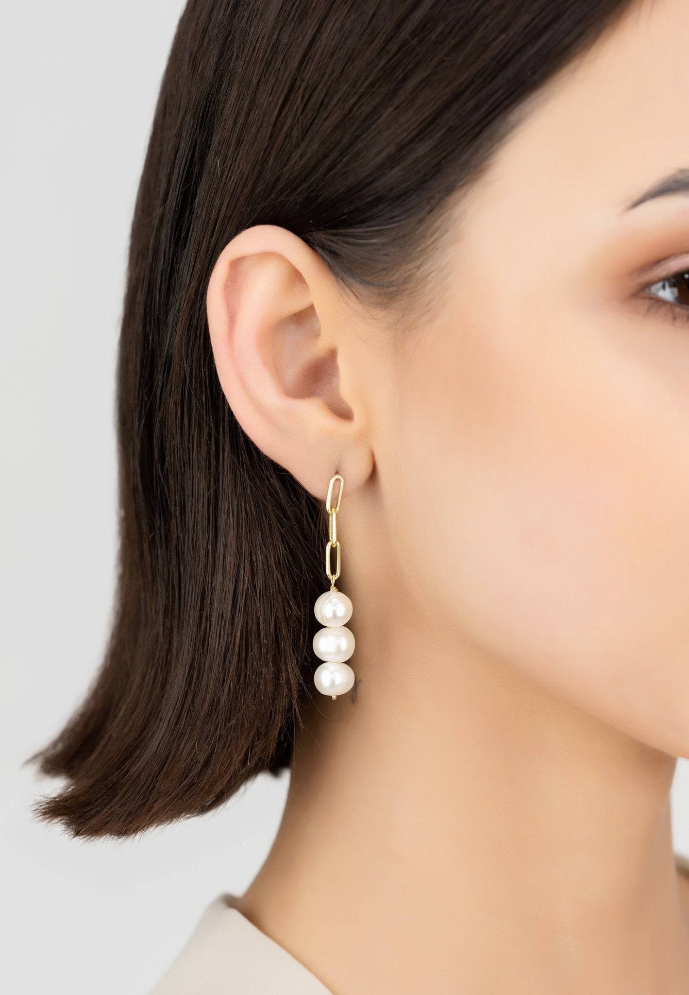 Amelia Three Pearl Drop Earrings Gold - LATELITA Earrings