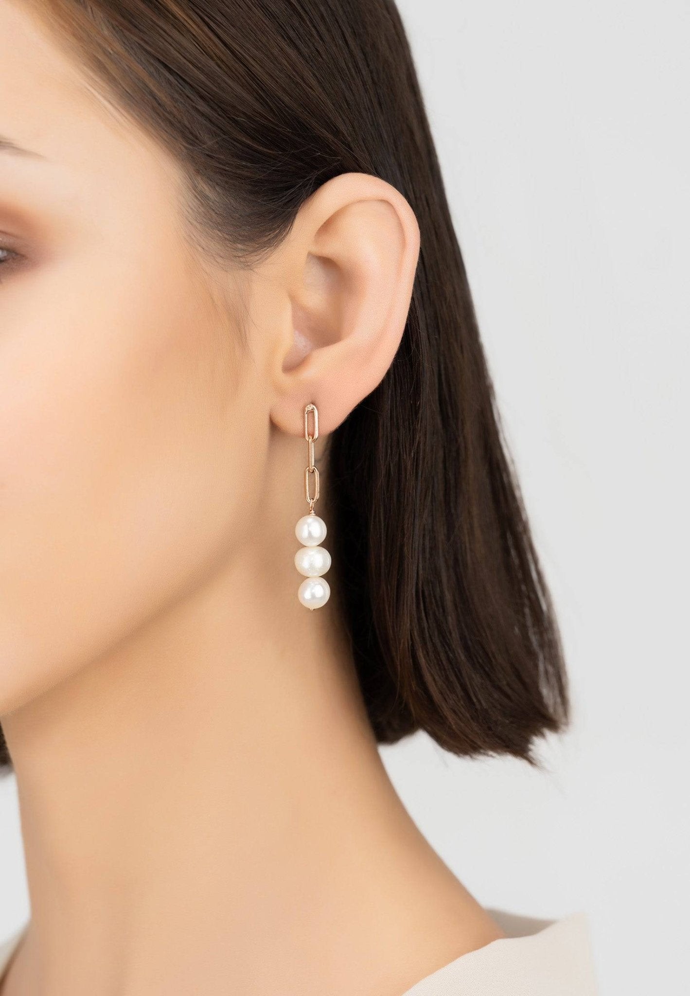 Amelia Three Pearl Drop Earrings Rosegold - LATELITA Earrings