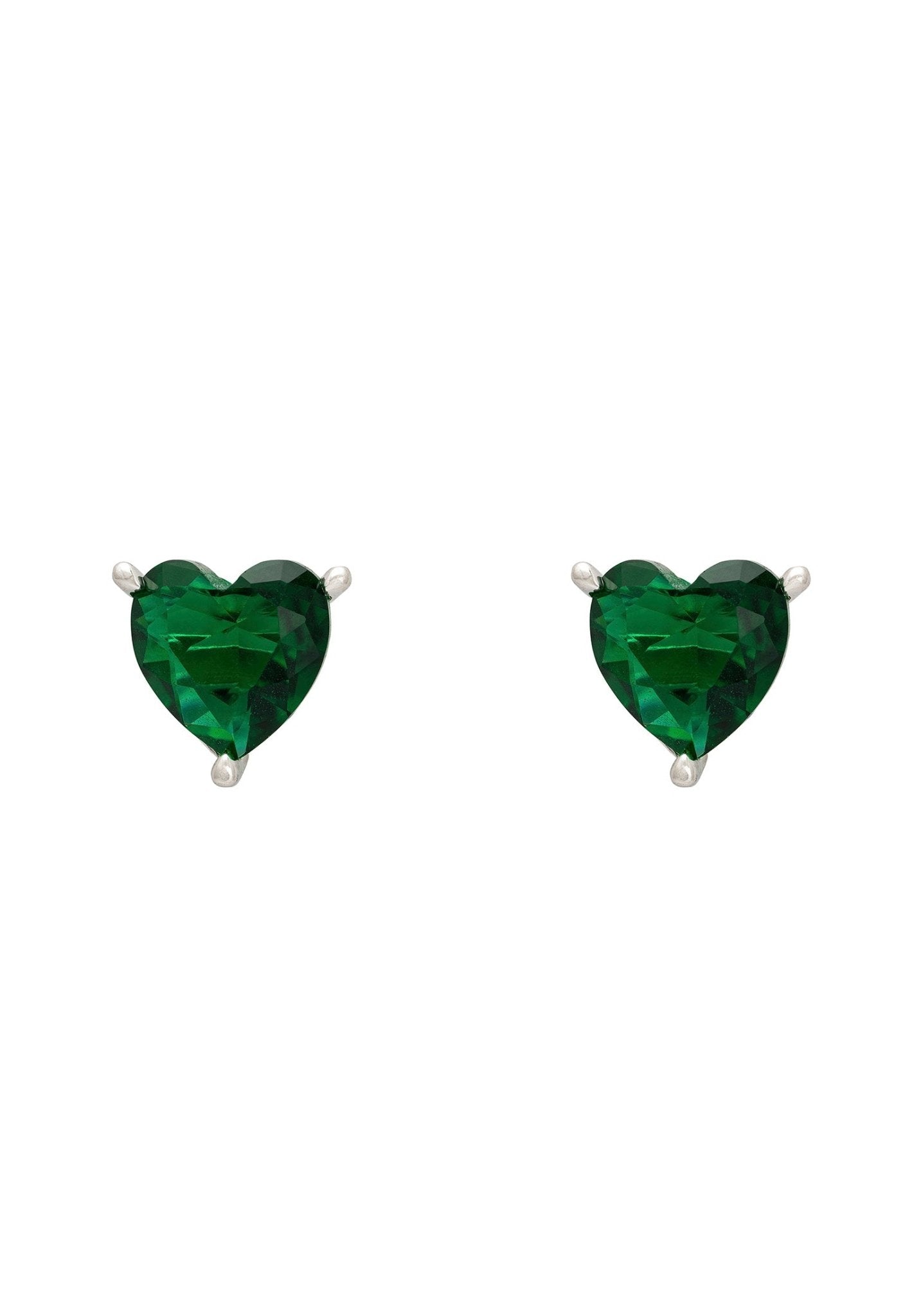 Amore Heart Stud Earrings Emerald Silver - LATELITA Earrings