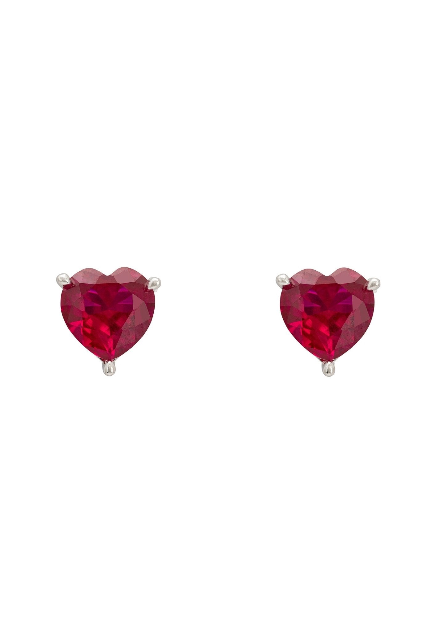 Amore Heart Stud Earrings Ruby Silver - LATELITA Earrings