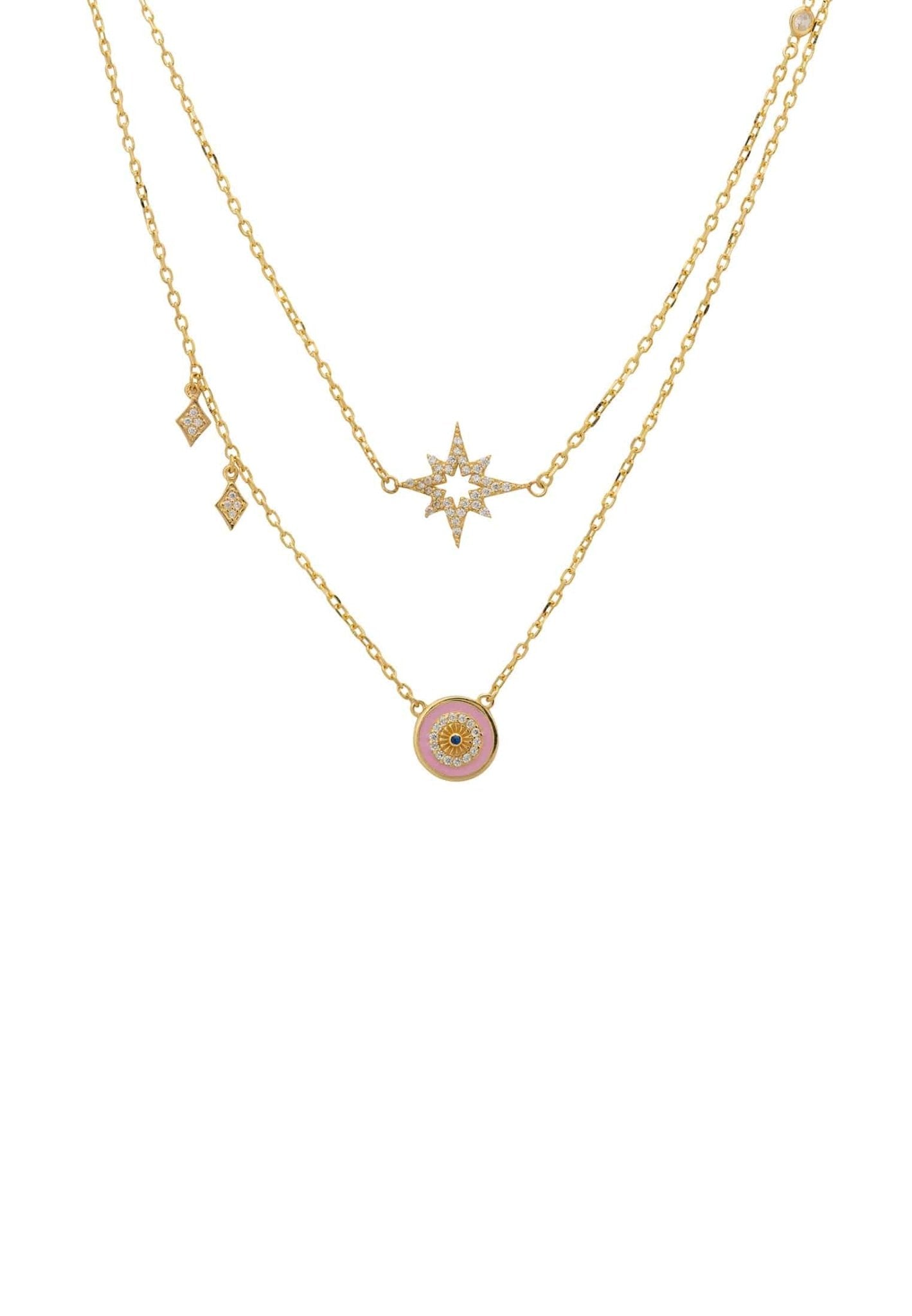 Amunet Star And Evil Eye Double Strand Necklace Gold - LATELITA Necklaces