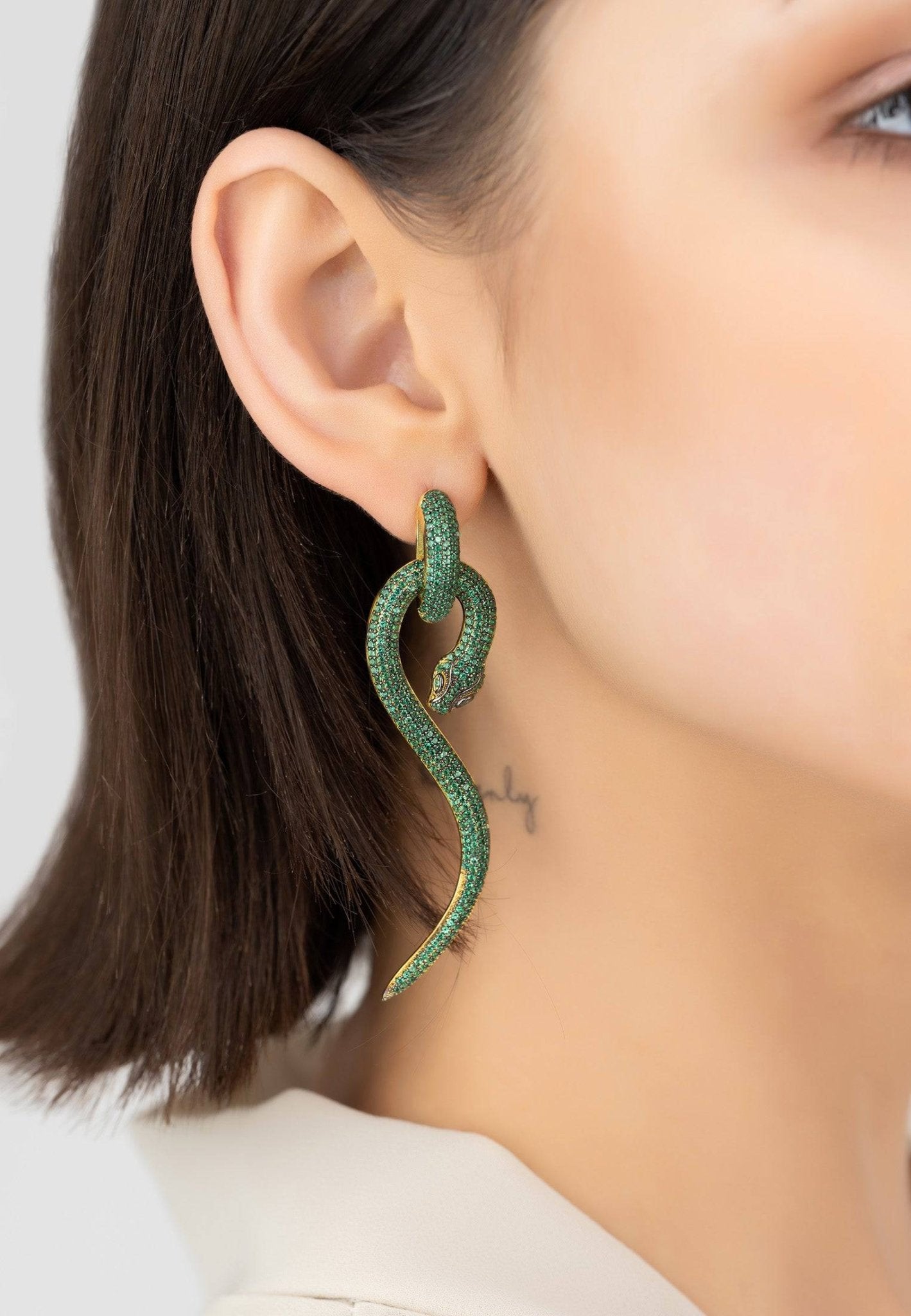 Anaconda Snake Drop Earrings Gold Emerald - LATELITA Earrings