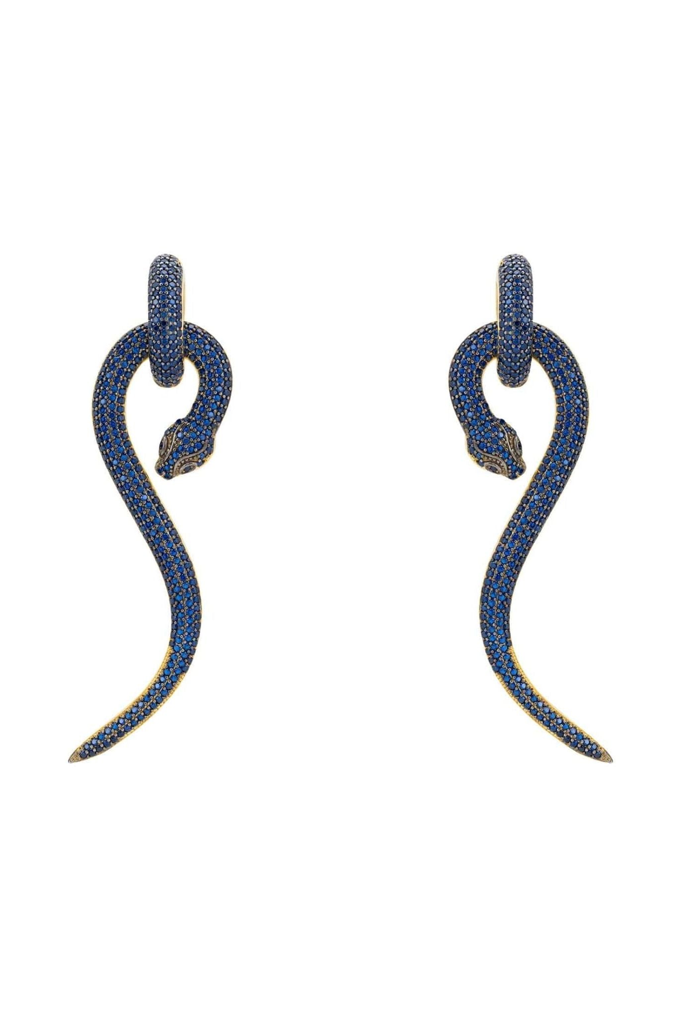 Anaconda Snake Drop Earrings Gold Sapphire - LATELITA Earrings