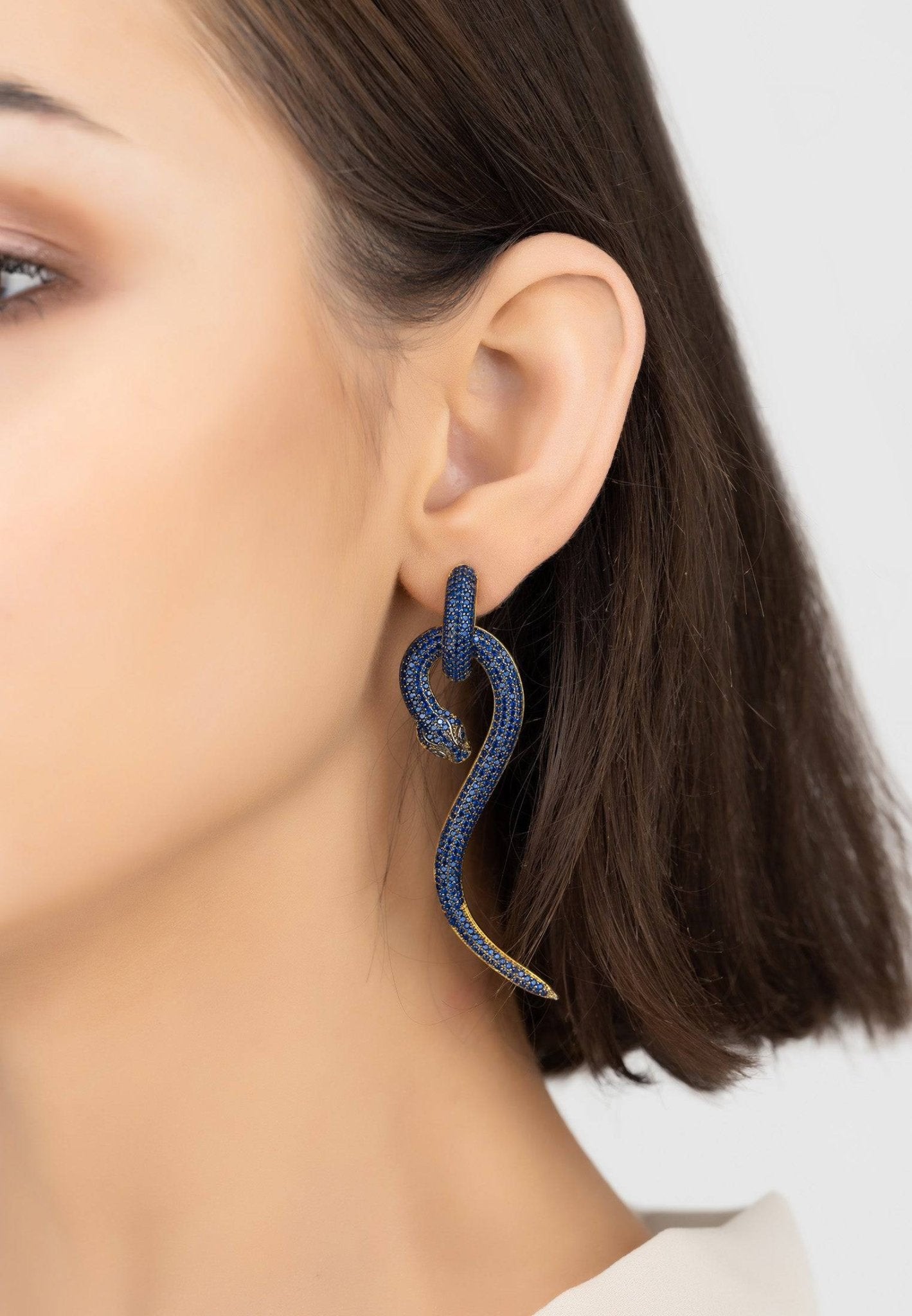 Anaconda Snake Drop Earrings Gold Sapphire - LATELITA Earrings