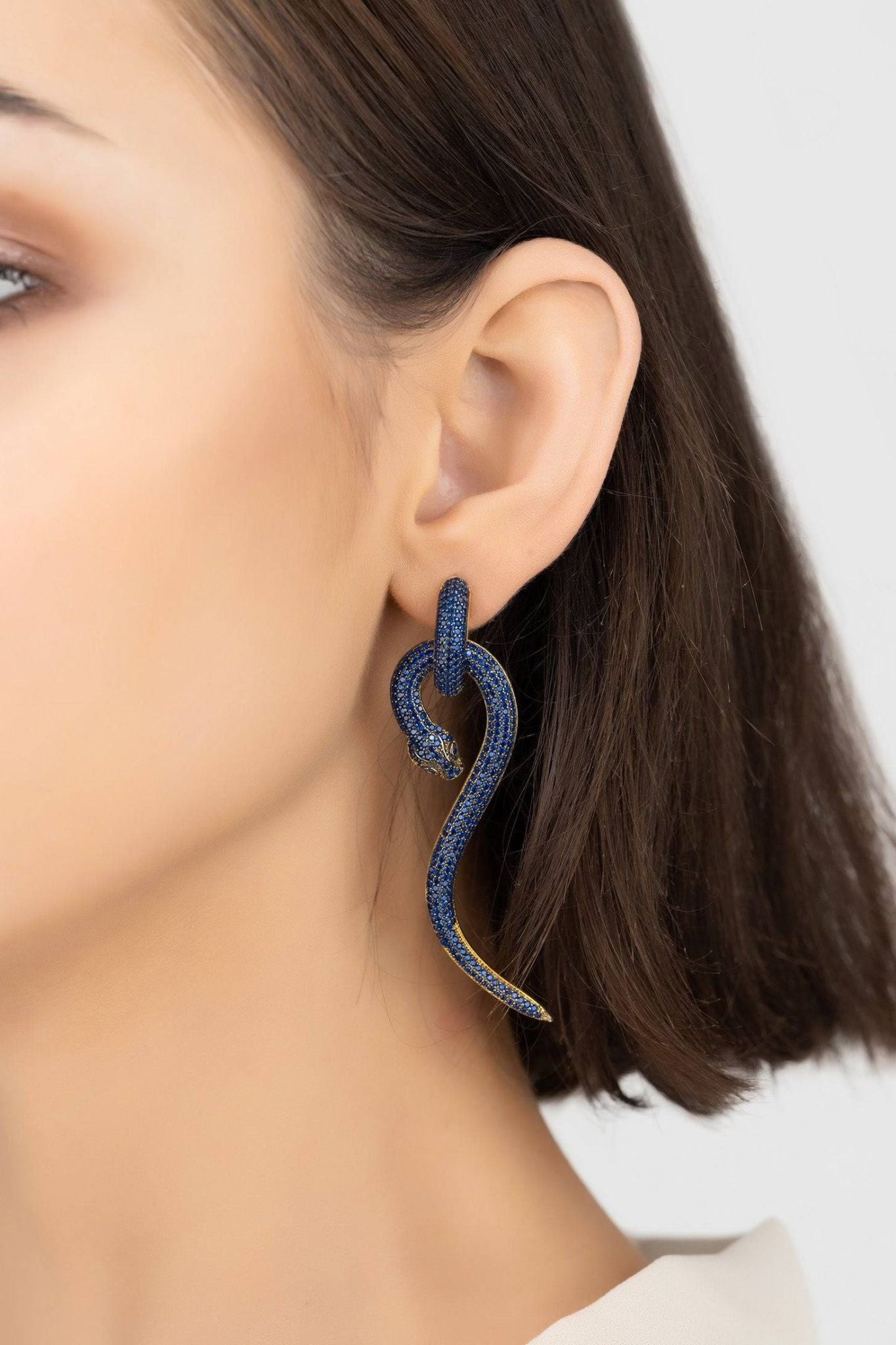 Anaconda Snake Drop Earrings Gold Sapphire - LATELITA Earrings