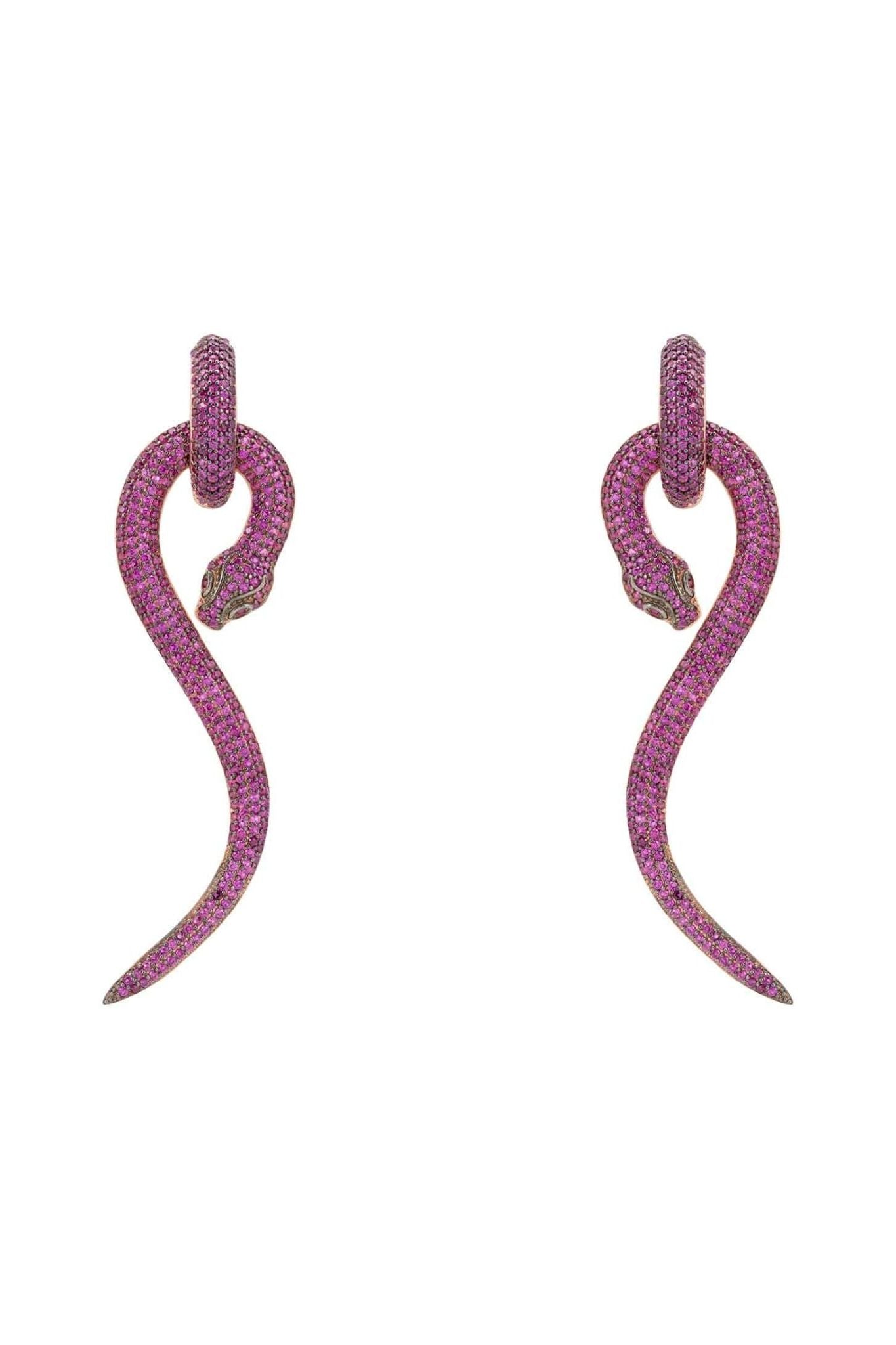 Anaconda Snake Drop Earrings Rosegold Ruby - LATELITA Earrings