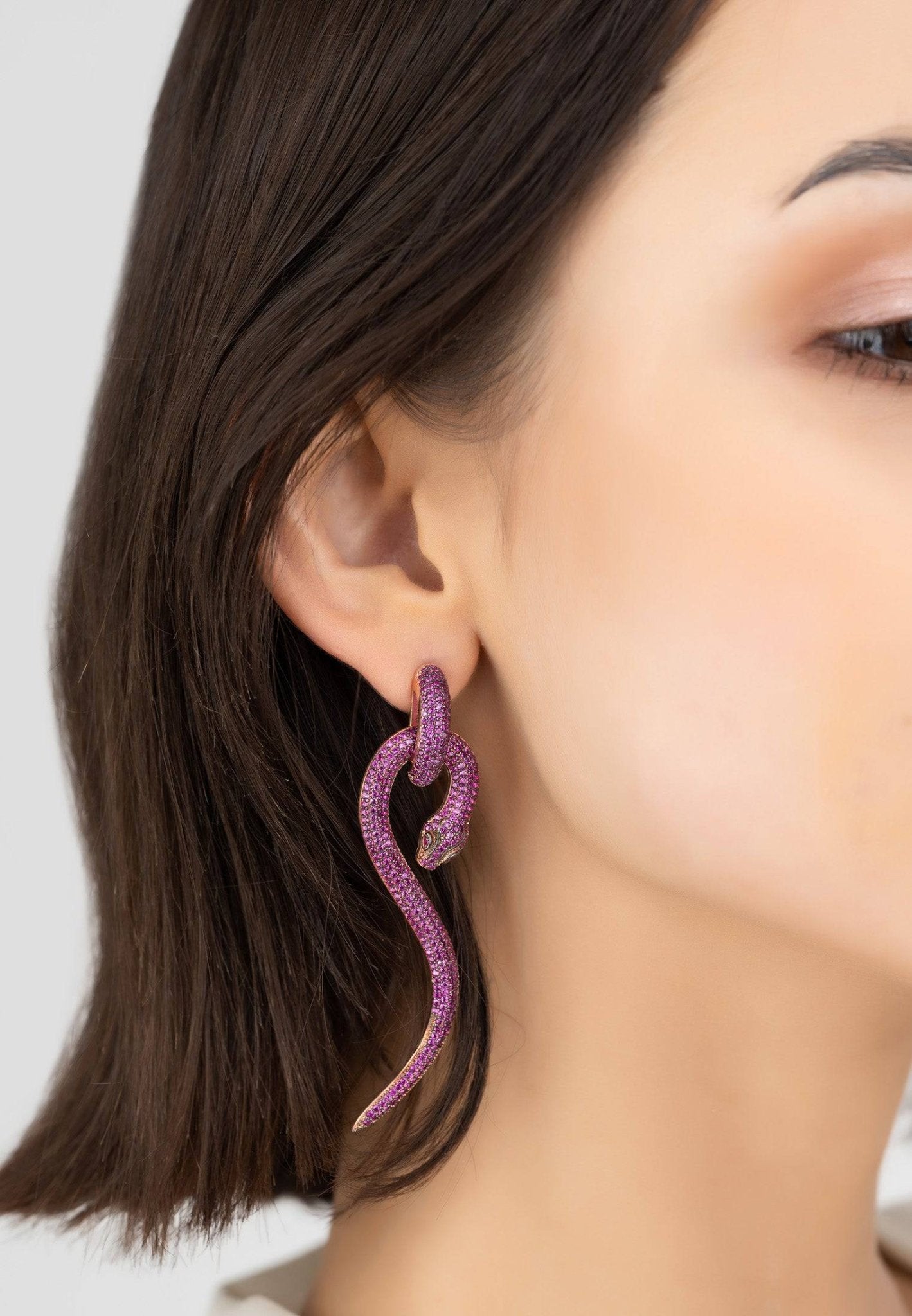 Anaconda Snake Drop Earrings Rosegold Ruby - LATELITA Earrings