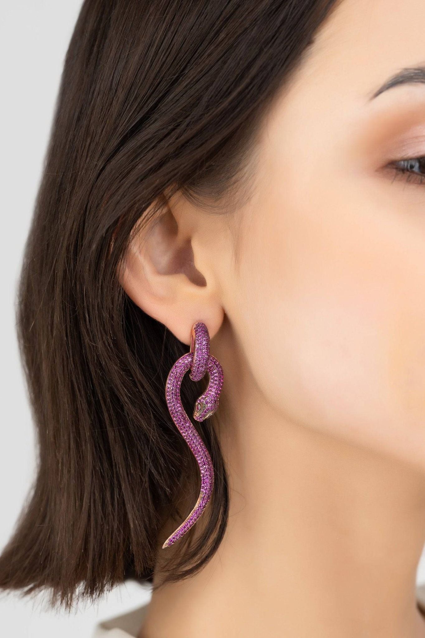 Anaconda Snake Drop Earrings Rosegold Ruby - LATELITA Earrings