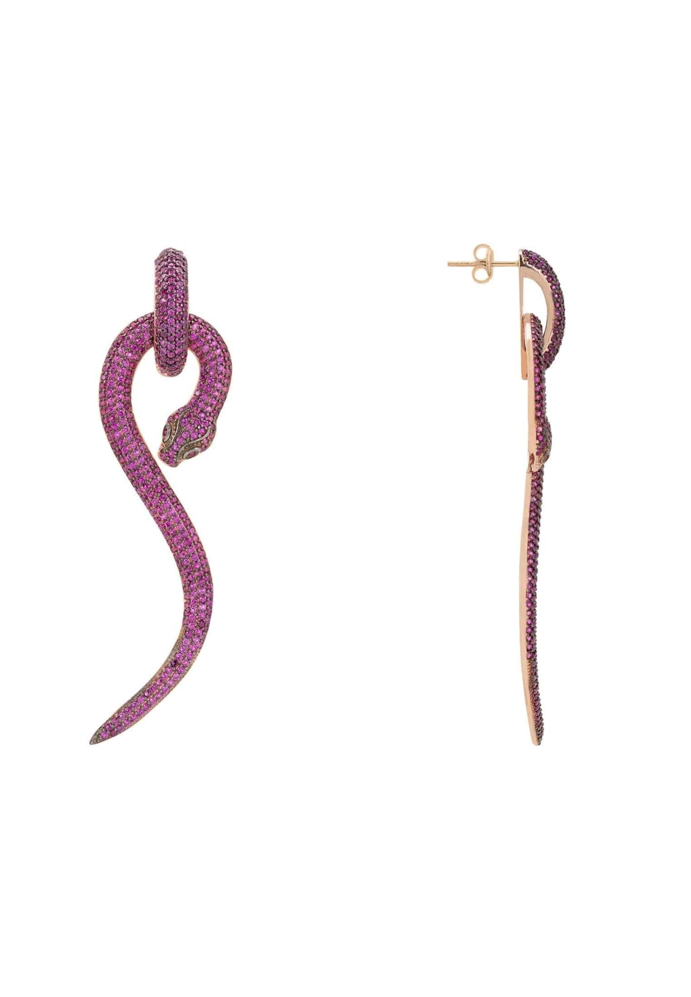 Anaconda Snake Drop Earrings Rosegold Ruby - LATELITA Earrings