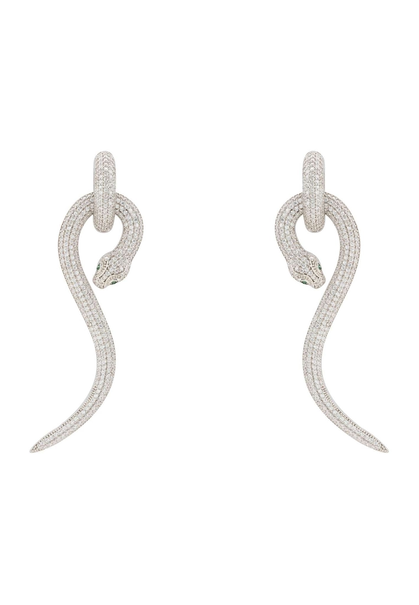 Anaconda Snake Drop Earrings Silver White - LATELITA Earrings