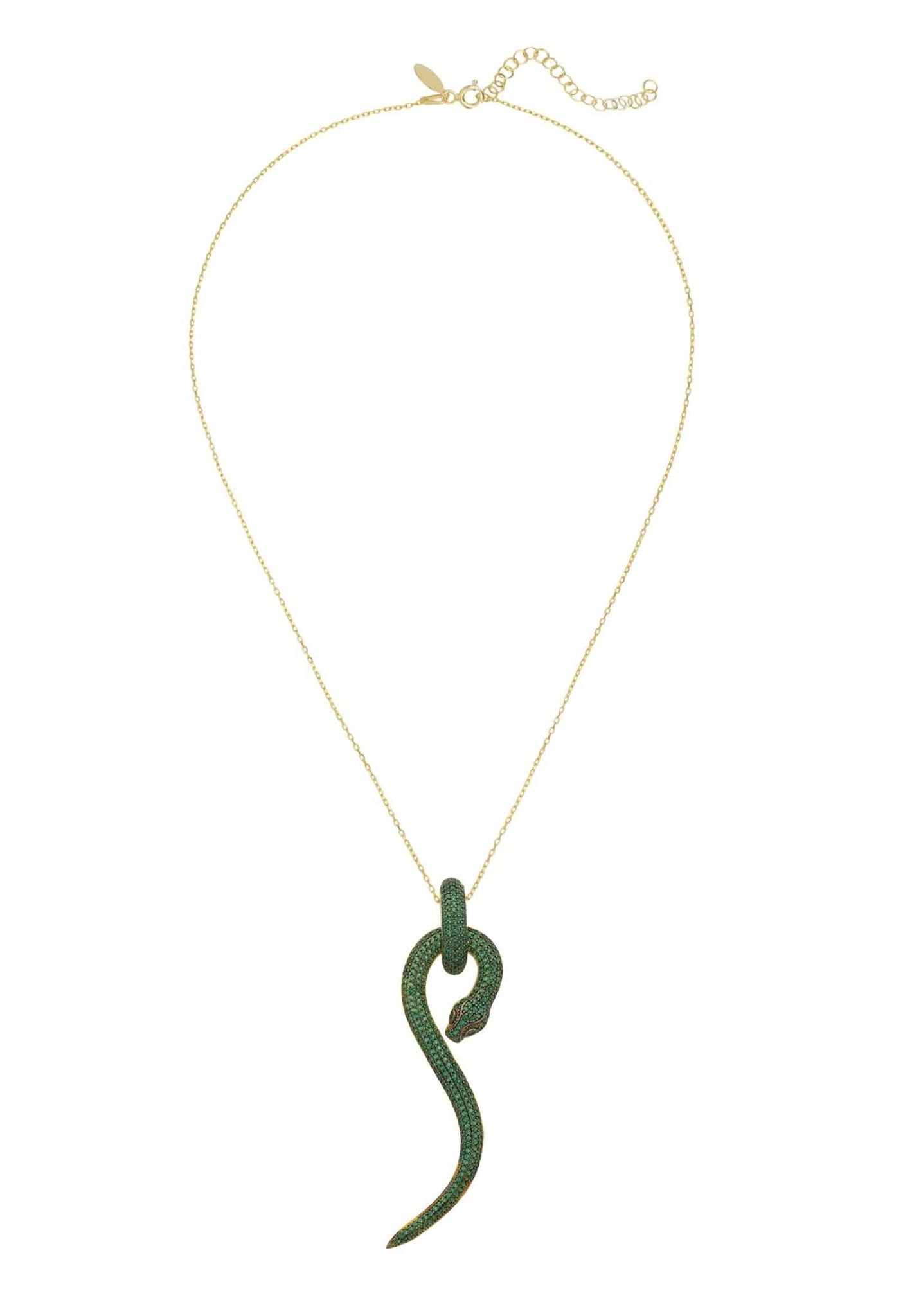 Anaconda Snake Pendant Necklace Gold Emerald - LATELITA Necklaces