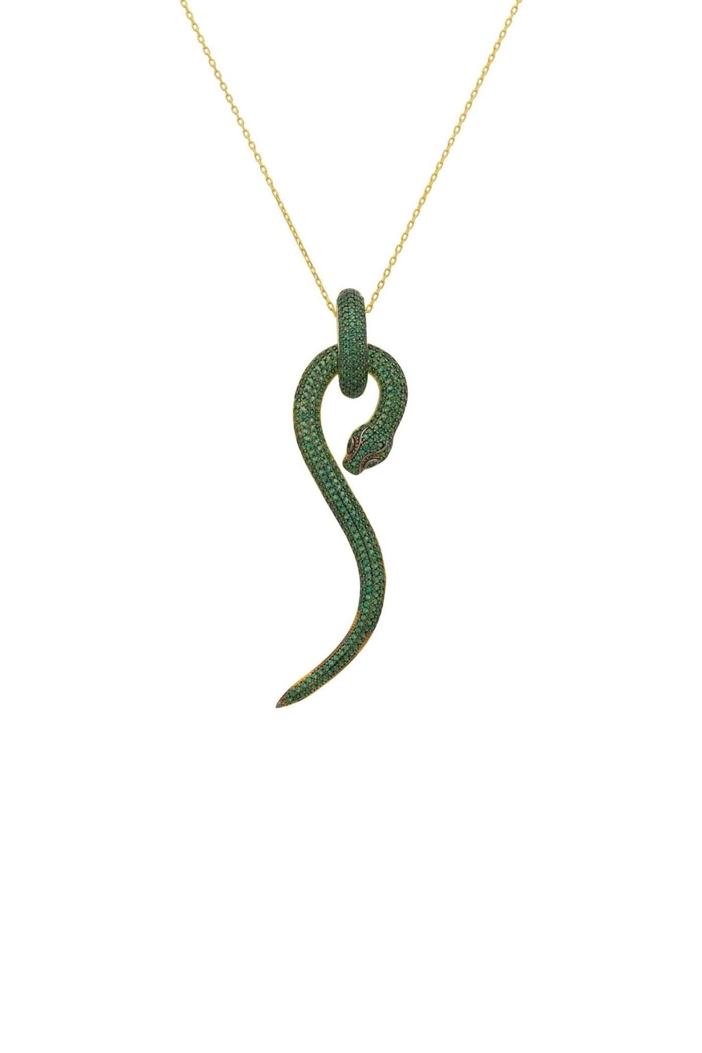 Anaconda Snake Pendant Necklace Gold Emerald - LATELITA Necklaces